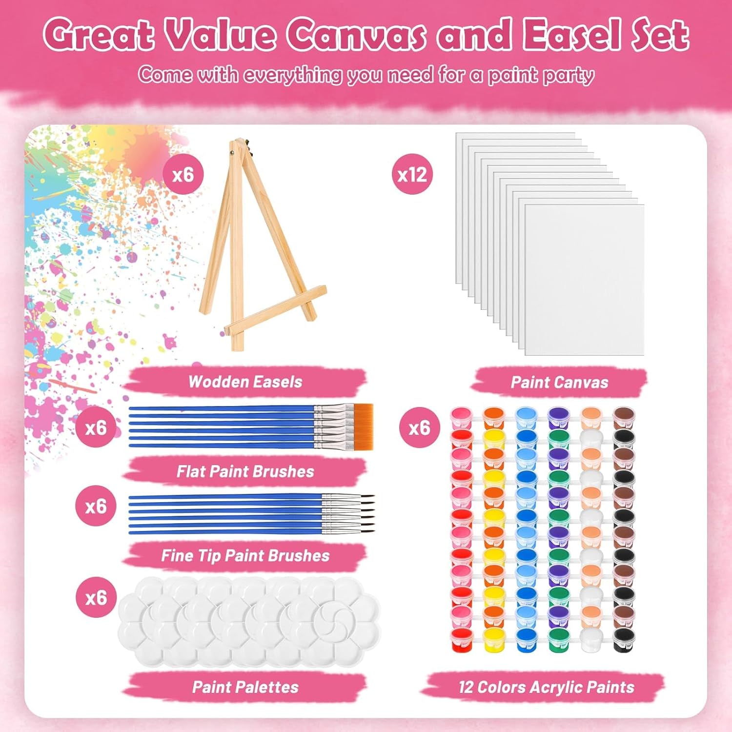 42 Pcs 8x10 Inch Canvas and Easel Set, Art Canvas Boards with Easel Stand Bulk, Mini Acrylic Paint & Brushes Set, Sip and Paint Kit for Adults Couples Date Night Painting Party Activities