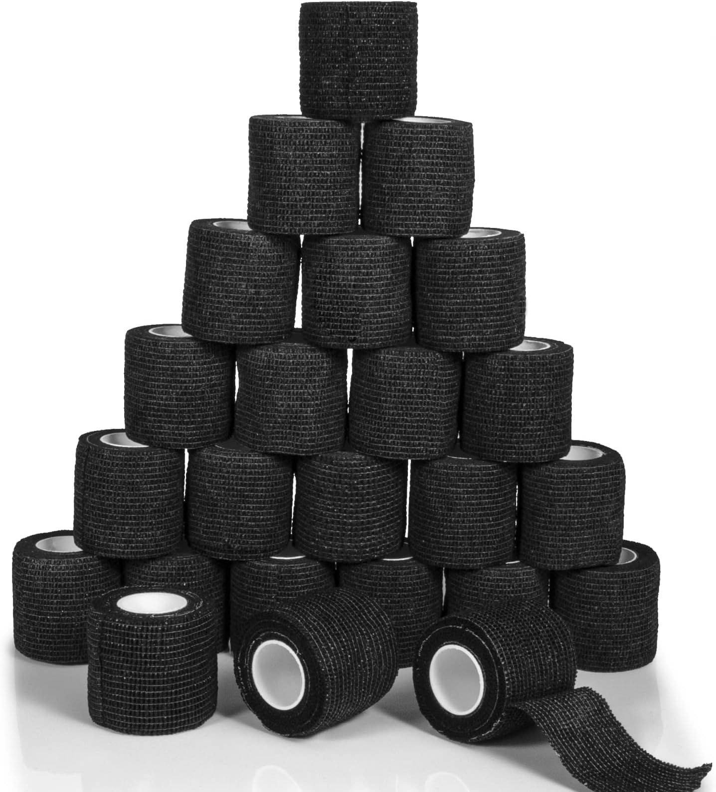 24 Pack Self Adherent Cohesive Bandage Wrap, 2” x 5 Yards Elastic Grip Tape Black Vet Wrap for Dogs, Athletic Bandages Wrap for First Aid Medical, Sports, Ankle, Wrist Sprains