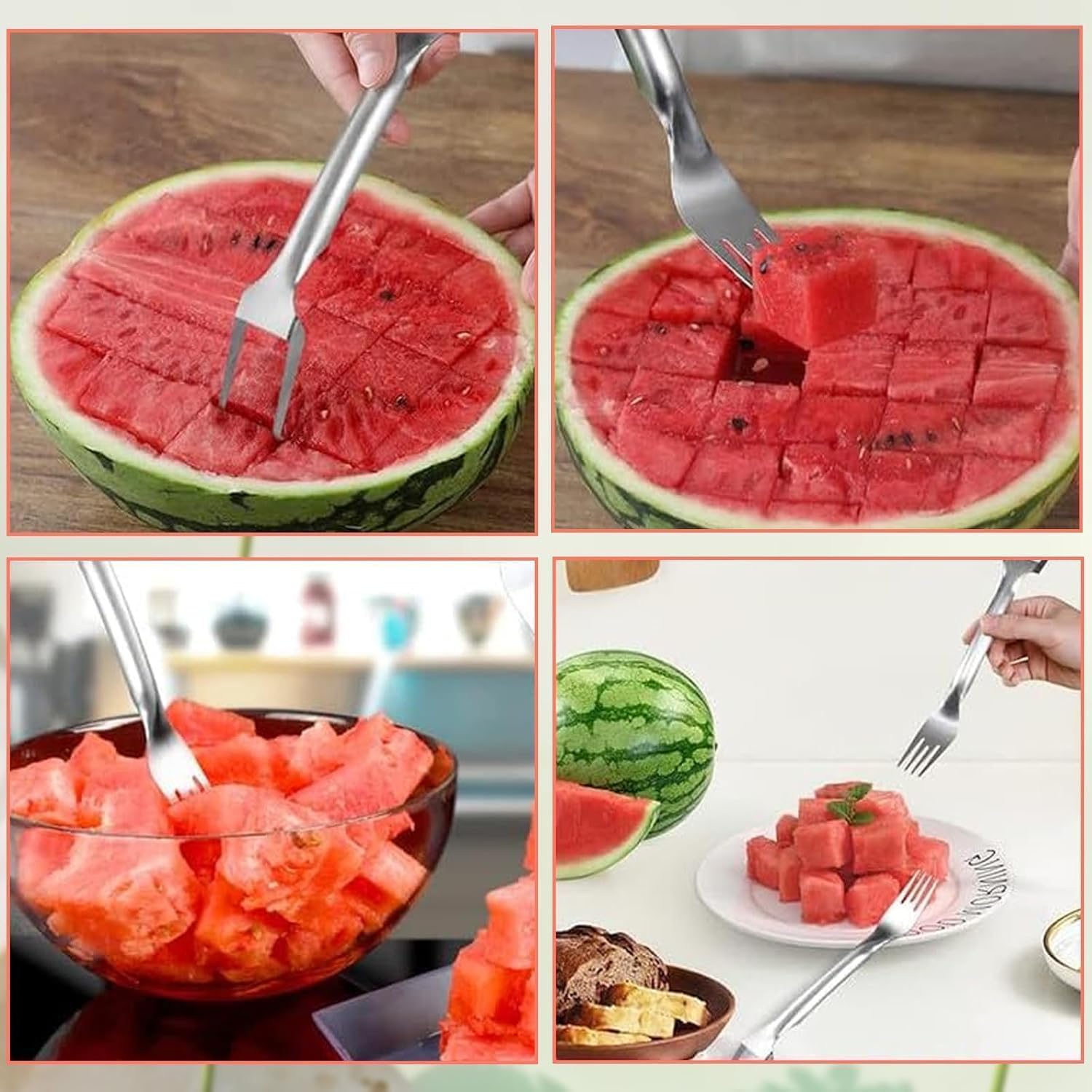 Watermelon Cutter Slicer,2-in-1 Stainless Steel Fruit Fork for Home Kitchen(2PCS)