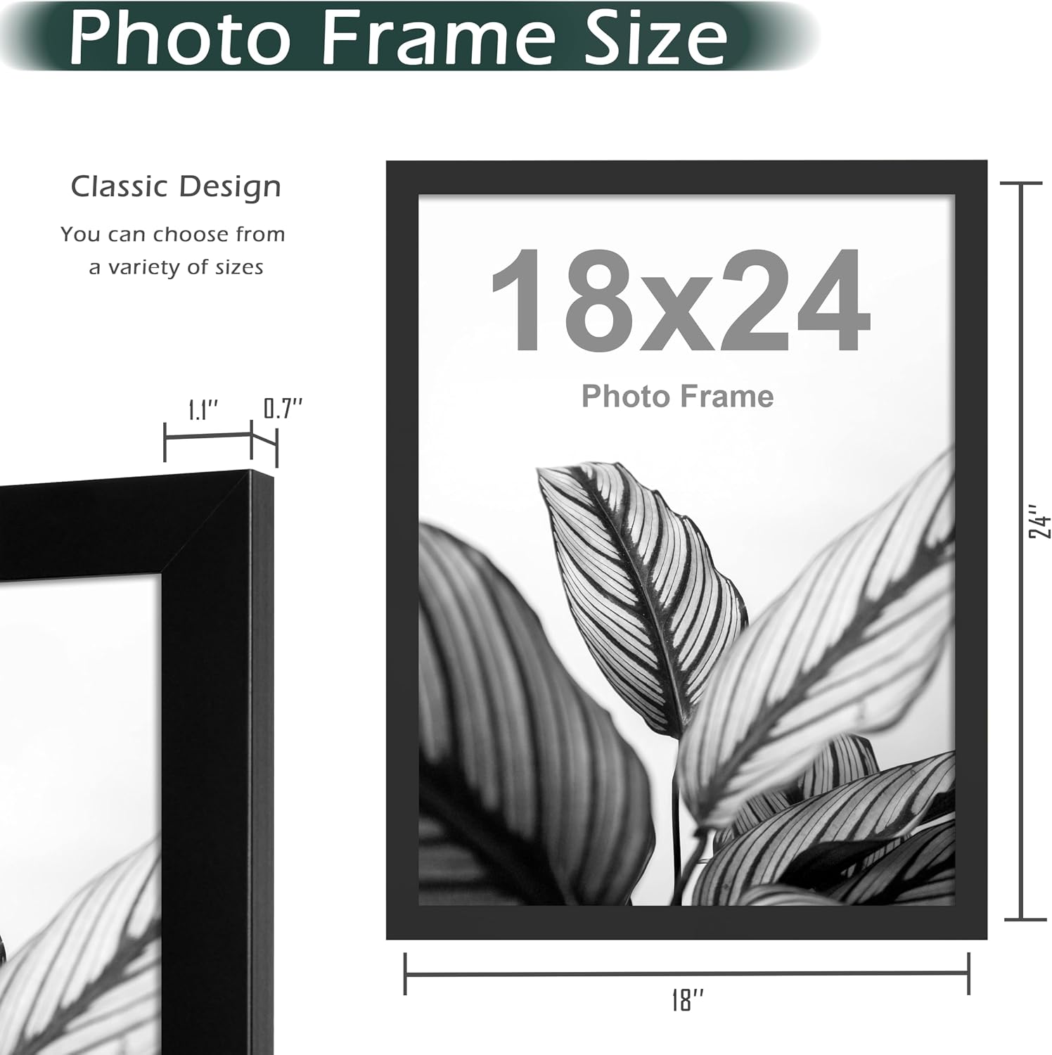 frameworks 18”x24” wooden poster frame, classic black matte edged frames w/shatterproof acrylic glass, photos, posters, prints, wall decor – home, office, gallery display - black - 2 pack black 18" x 24" (2 pack)