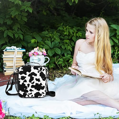 Miniatura 5 de Lonchera con estampado de vaca para niños, bolsa de almuerzo aislada de vaca negra y blanca para niñas y niños, bolsa de preparación de comidas