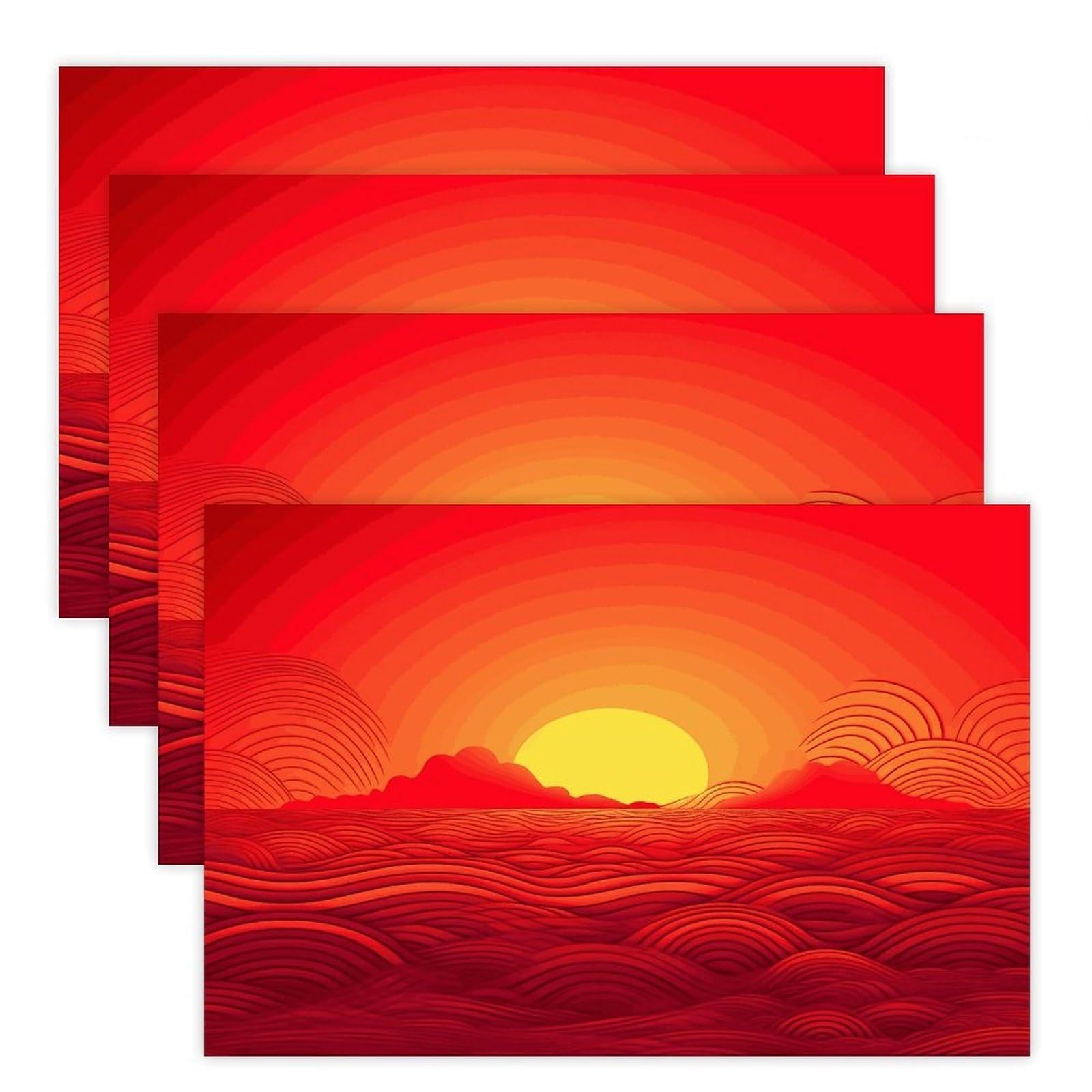 Red Sunrise Placemats Heat-Resistant Washable Place Mats Anti Slip Dining Table Place Mats Wipeable Dining Table Mats Kitchen Decoration Placemats 17.7’’×11.8’’