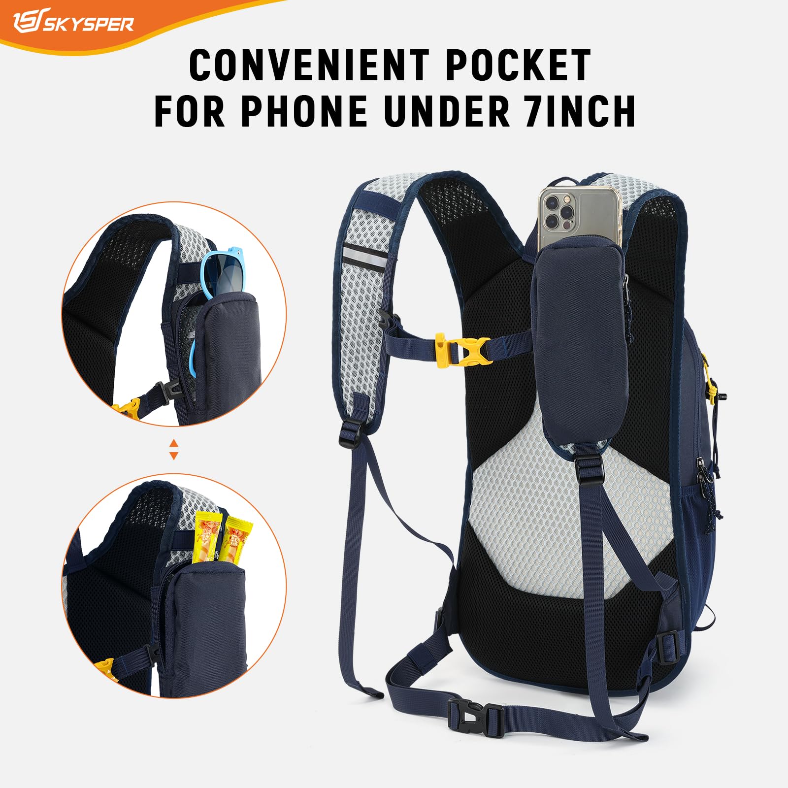 SKYSPER 15L Hiking Backpack Small Travel Daypack Breathable Lightweight Day Hike Bag with Shoulder Pocket Women Men(Navyblue)