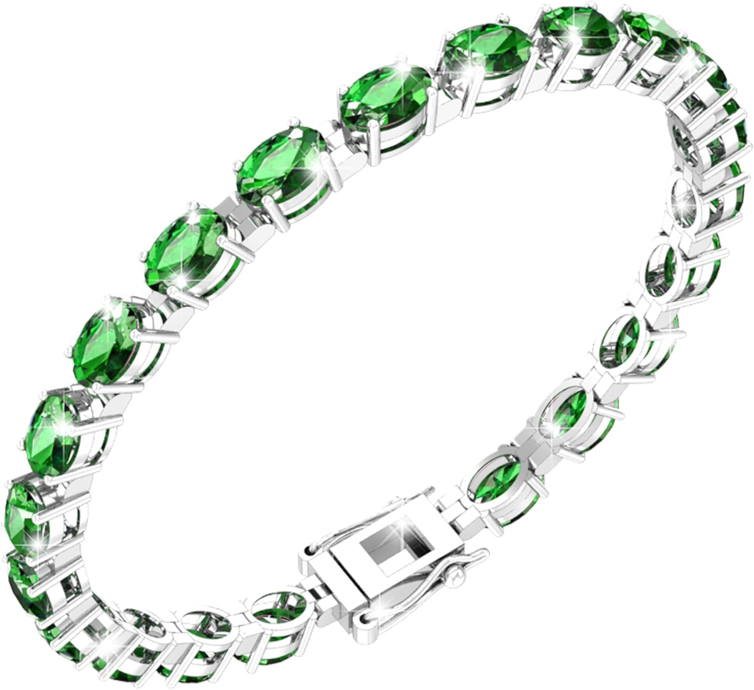 Gemstone Tennis Bracelet With 21 Oval Gems, 925 Sterling Silver Birthstone Bracelet, 7" Box and Tongue Latch
