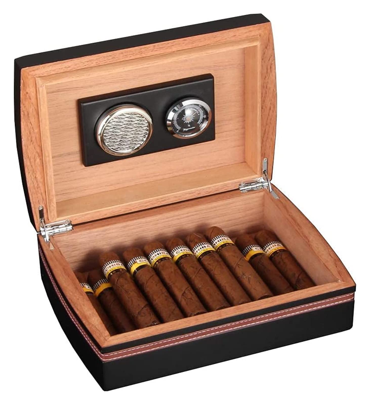 Zigarren-Humidor Aus Zedernholz – Für 5–30 Zigarren, Mit Leder-Ummantelung, Hygrometer & Befeuchtungssystem, Inkl. Geschenkbox
