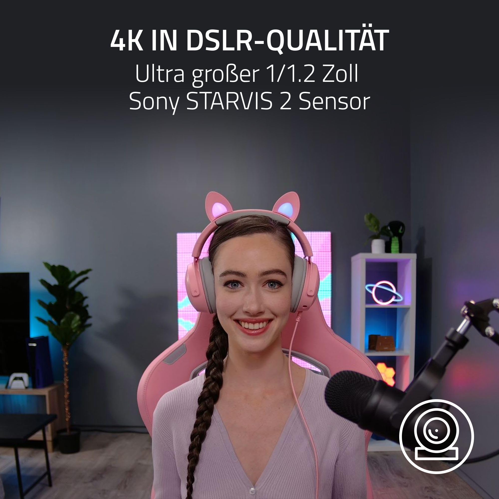 Razer Kiyo Pro Ultra - 4K-Webcam für Content und Streaming Kreation (Ultra High Dynamic Range-UHDR, UltraHD 4K 30 FPS/1080P 60 FPS, Autofokus mit KI, Lichtsensor mit 2,9 μm) Schwarz