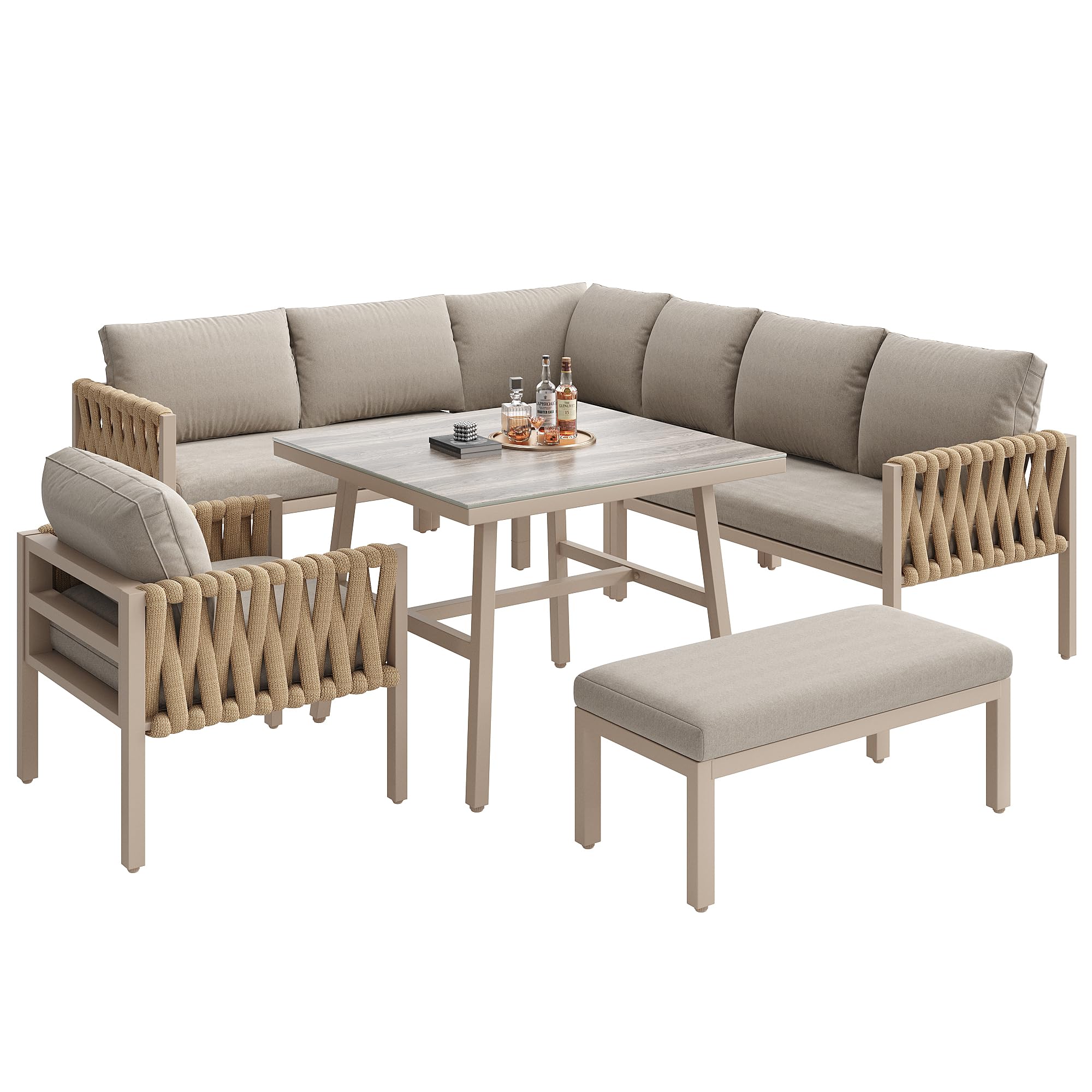 Idemon Set divano da giardino ferro zincato vetro temperato beige cuscini