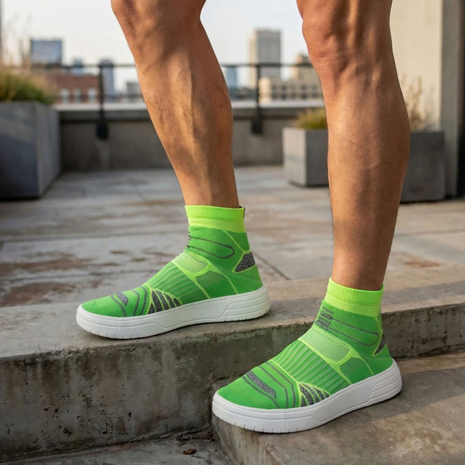 Urban Streetwear - Scarpe da ginnastica da uomo, a calza, elasticizzate, lavorate a maglia, con grafica stampata, per passeggiate in città, palestra, danza, Verde, 38 2/3 EU