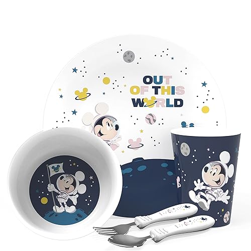 Zak Designs El juego de vajilla infantil de Mickey Mouse de Disney incluye plato, cuenco, vaso y utensilios, hecho de material duradero sin BPA y