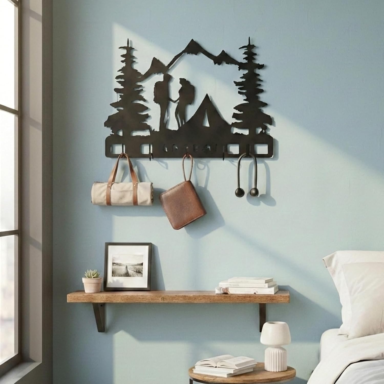 Metal Key Holder Wall Mounted Key Hooks,Mountain Camper Theme Decor.