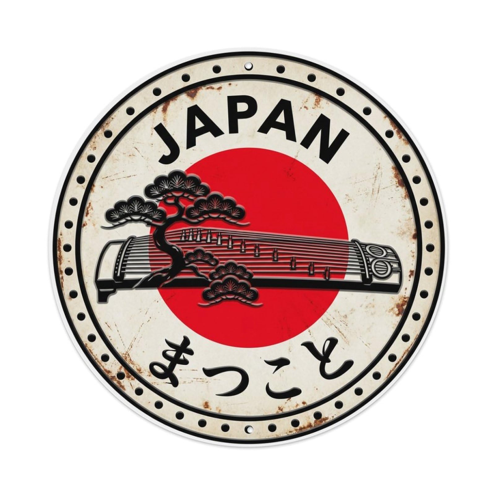 Galvaxio Style Pine Koto Japan Evergreen Harp Rustic Metal Tin Sign