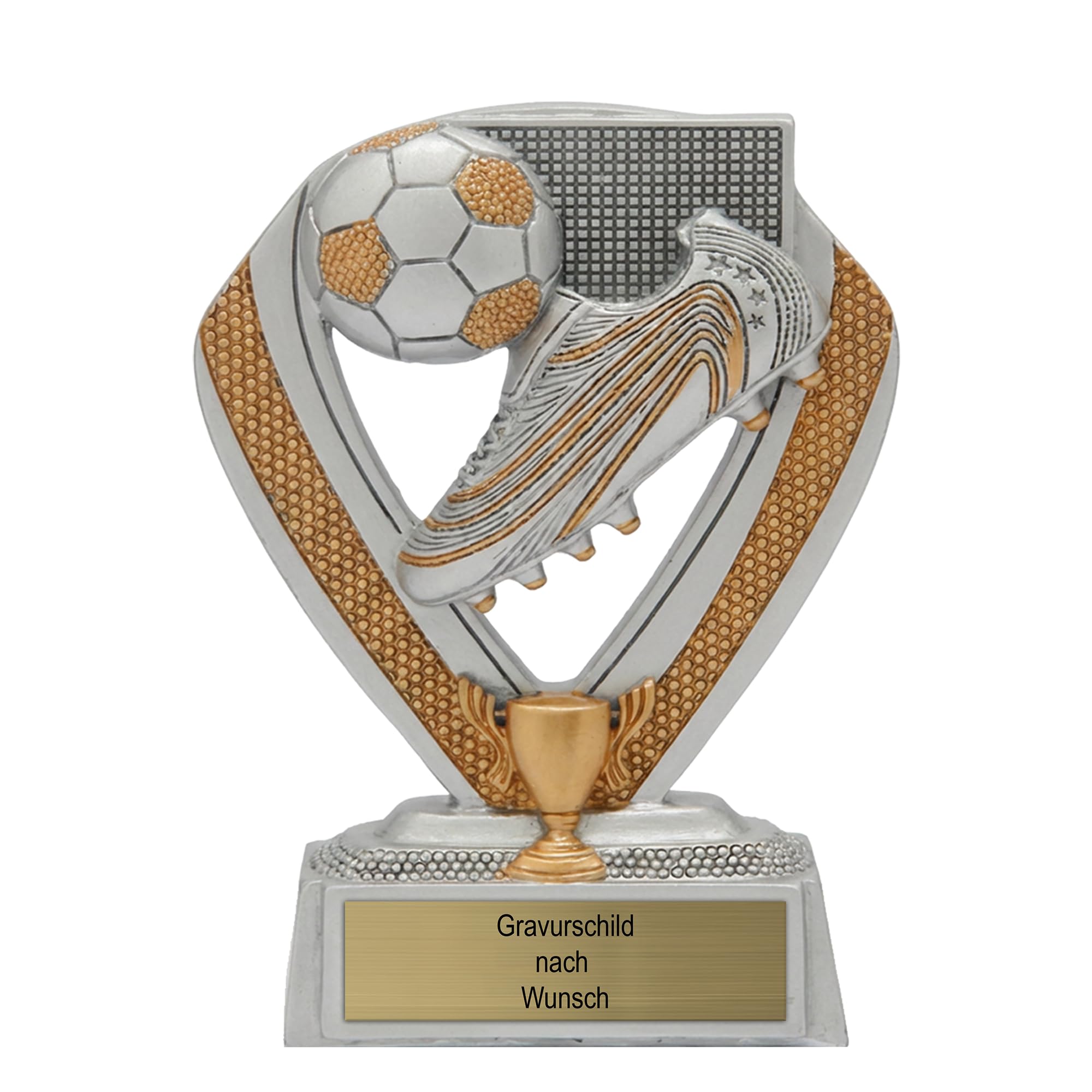 Pokal-Fabrik - Pokal mit Gravur Wunschtext - Fussballpokal Schuh mit Ball 10 cm – personalisierte Geschenk-Trophäe für Fußball WM & Sport Events - Wanderpokal/Kindergeburtstag