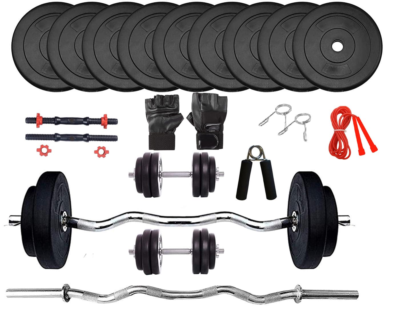 SIMRAN SPORTS Home Gym Set, Home Gym Equipments, Home Gym Combo, PVC Dumbbell Plates with 3Ft Curl Rod, Dumbbell Rods & Accessories (18KG Combo)-image-38