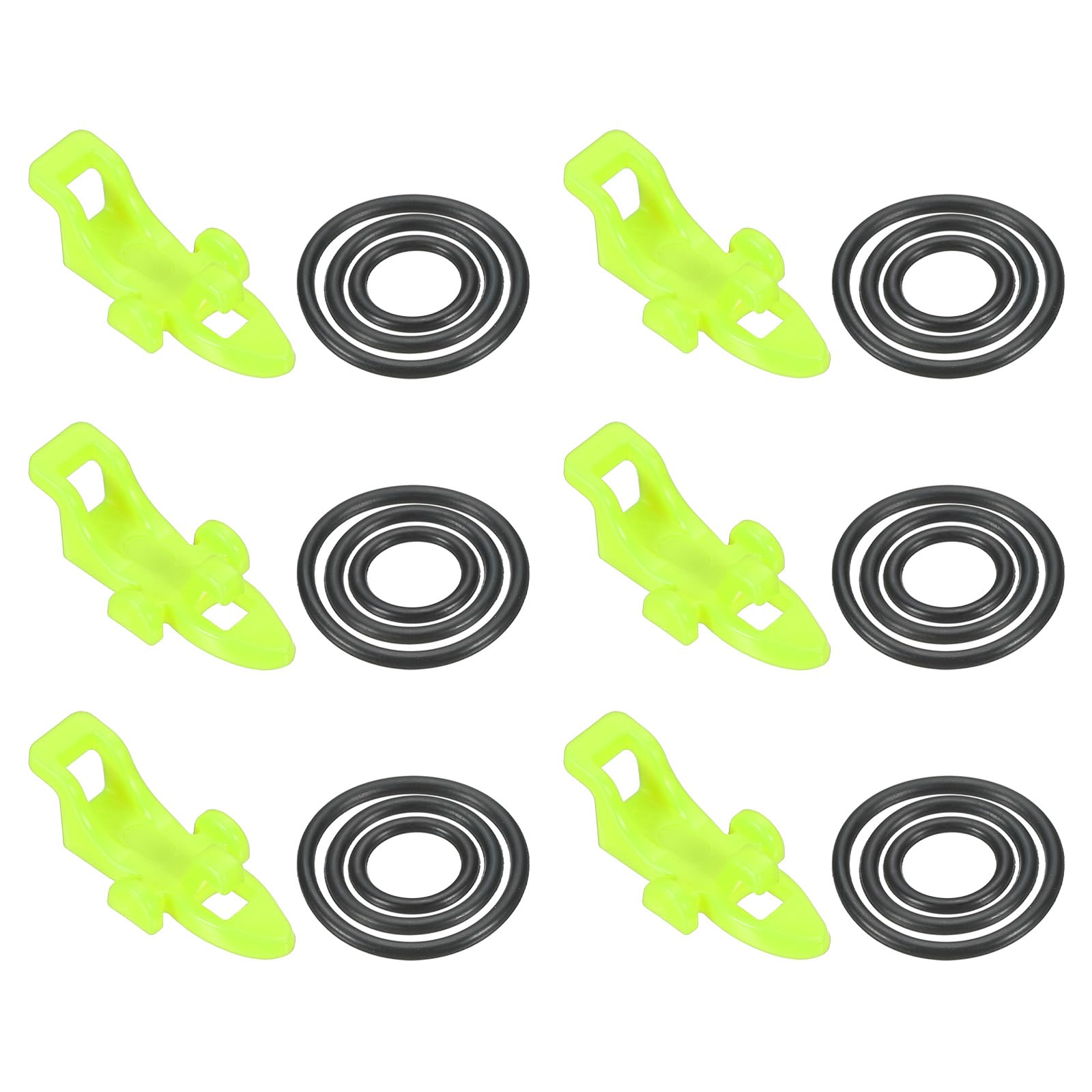 PATIKIL Fishing Hook Keeper, 6 Pack Plastic Fish Lure Bait Holder Accessories with 3 Size Rubber Rings for Fishing Rod Pole, Green