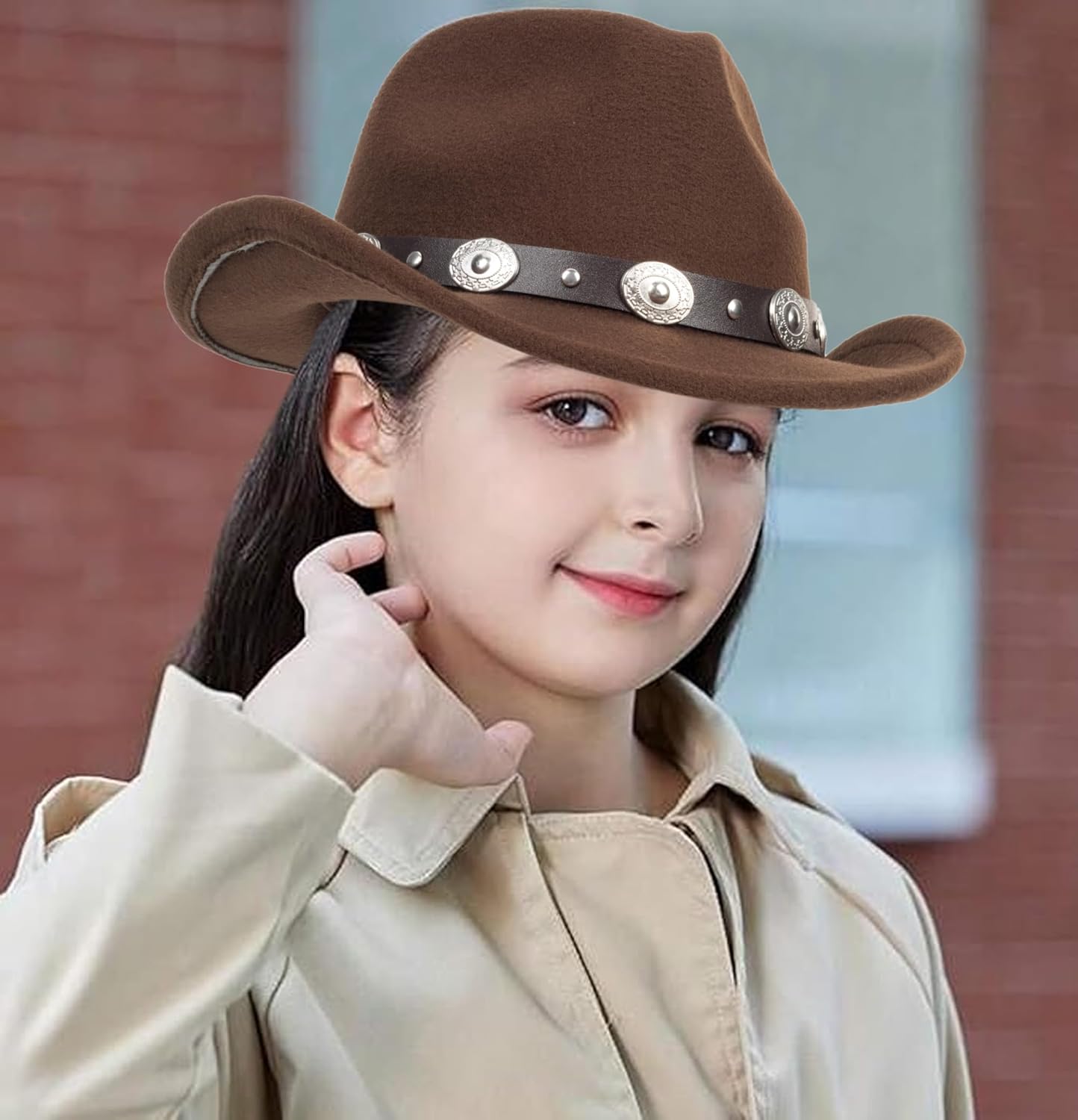 Boys-Girls-Western-Cowboy Hat - Wide-Brim-Felt-Fedora-Hat Jazz-Hat for Kids 4-7Years - Image 3