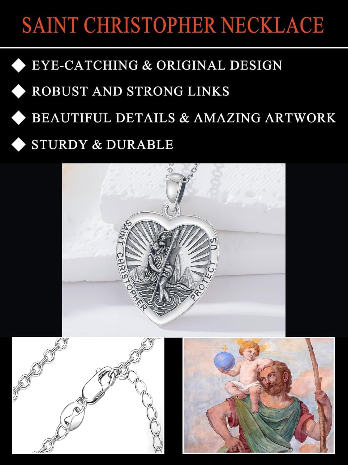 Seiyang Saint Necklace 925 Sterling Silver Patron Amulet Medal Jewelry for Women (with Gift Box)