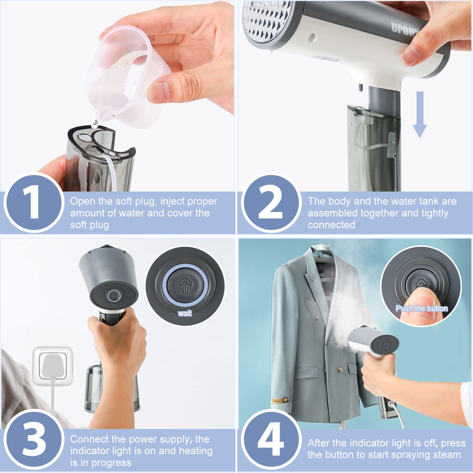 Handdampfgerät Für Kleidung - 2500W Power - 3 Dampfstufen - 10s Aufheizzeit - 350ml Tank