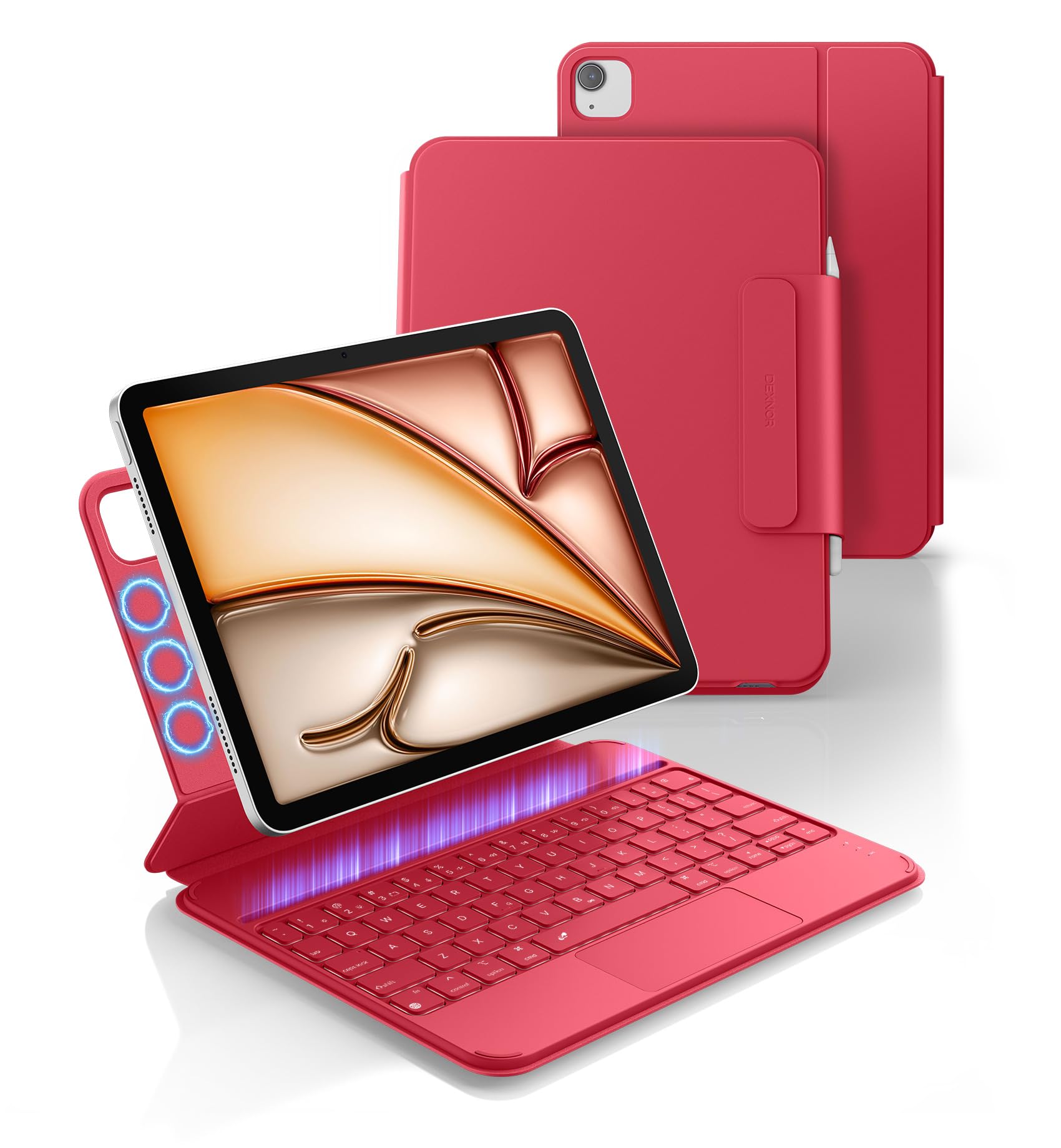 Photo 1 of Dexnor Keyboard Case for iPad Air 11 inch (M3 2025/M2 2024) & iPad Pro 11 (4th/3rd/2nd/1st Gen) & iPad Air 5th/4th Gen Case with Keyboard Ultra-Thin Magnetic Detachable Trackpad Backlit, Rose Red