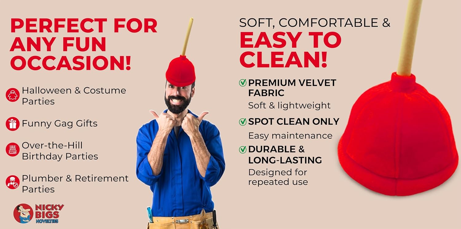 Nicky Bigs Novelties Toilet Hat, Plunger Hat, Dunce Cap, Crazy Hats For Adults, Funny Hats For Adults - Red - Image 3