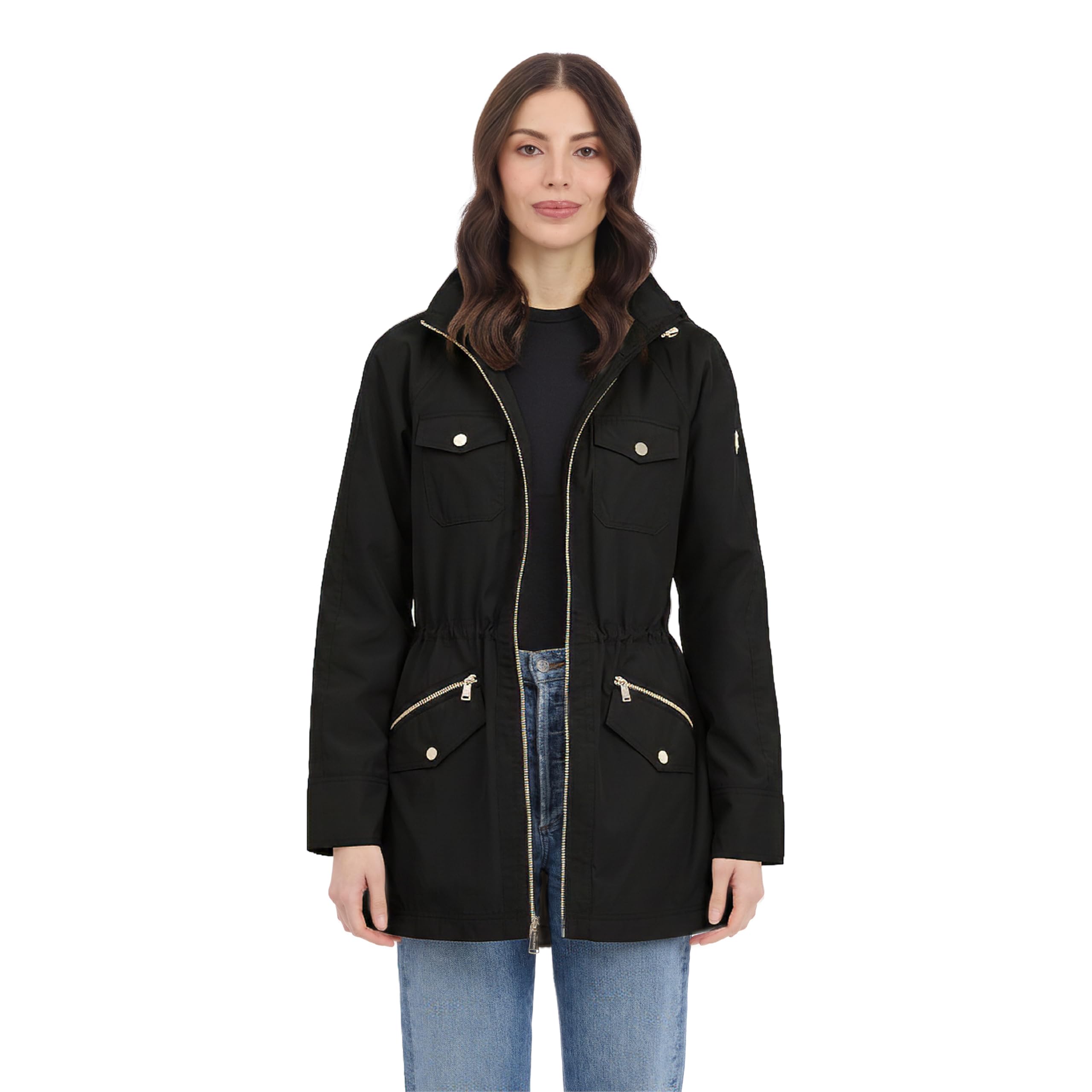 Michael Kors Women's Hooded Anorak Rain Coat and Windreaker, Black, M
