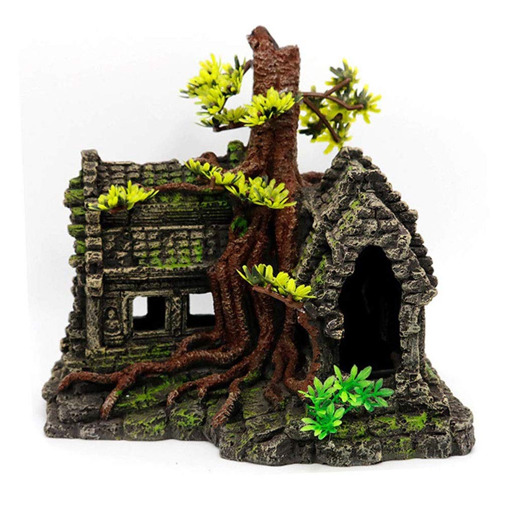 Jaula para hámster, casa para Reptiles, Decoraciones para Acuario, Castillo, casa Cueva escondida para Reptiles, Adorno Decorativo para pecera (marrón, 21,5x18x21,5 CM)