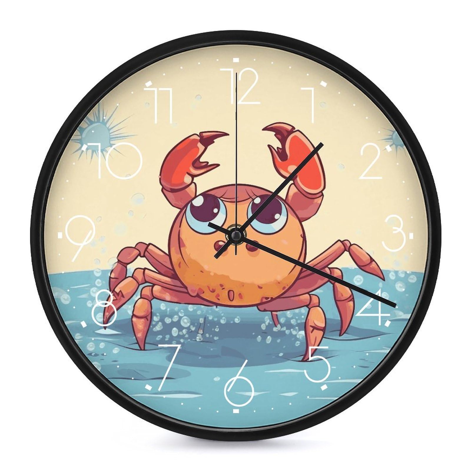 Horloge murale crabe blanc de 25,4 cm silencieuse pour chambre d'enfant