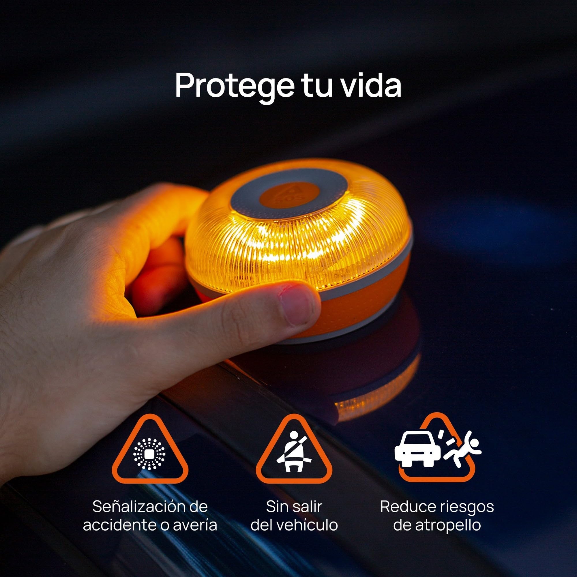 FlashLED SOS Luz de Emergencia para coche homologada, Baliza V16 Conectada Obligatoria DGT 2026, SIM y servicio hasta 2038, Cobertura profunda y Geolocalización