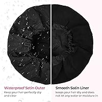 Vista 5 de Gorro de ducha para mujer, gorro de baño negro, reversible, grande, impermeable, ajustable, forro de rizo y banda elástica, dobladillo elástico