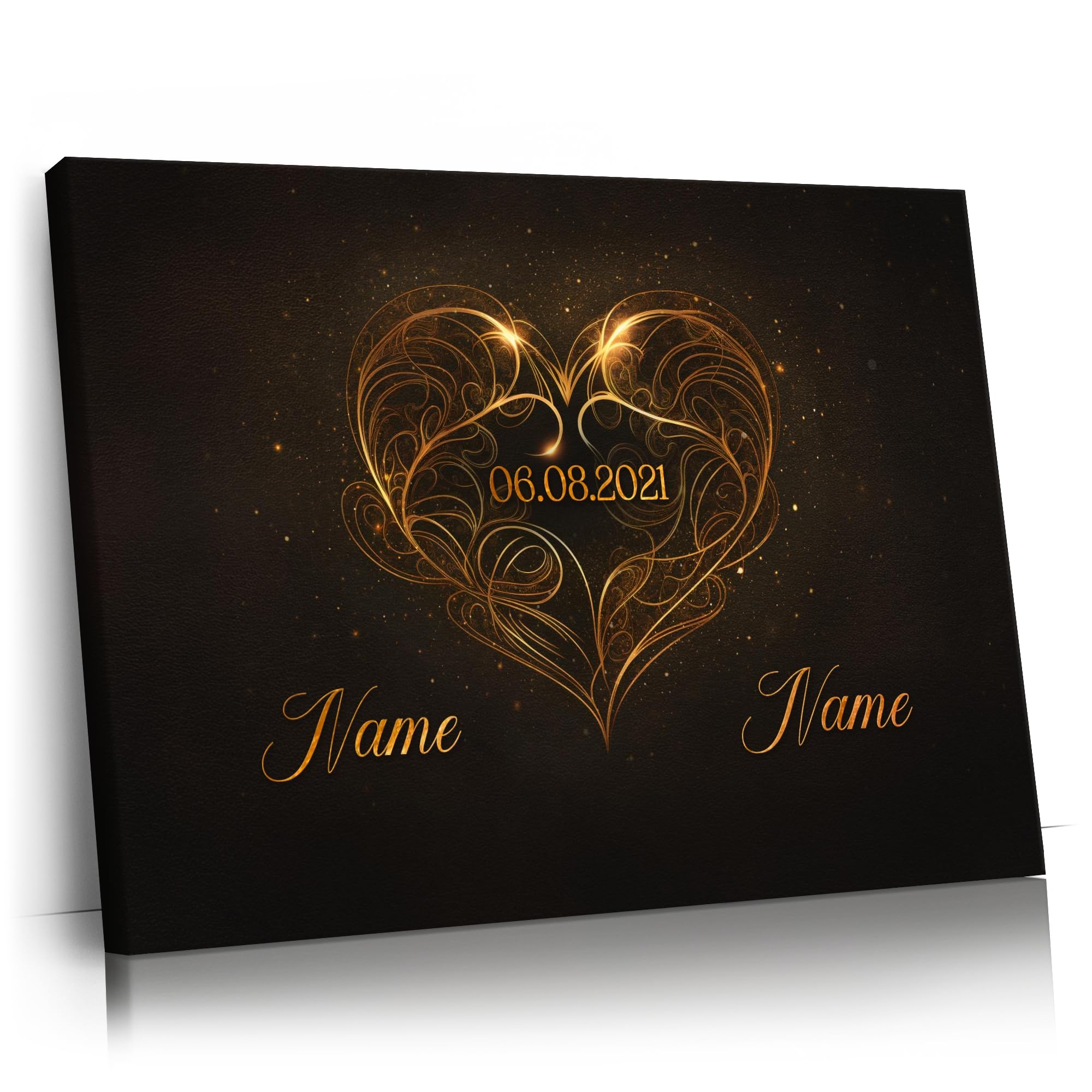 Liebesleinwand Leinwandbild personalisiert | Leinwand gestalten mit Namen und Datum Geschenk für Partner | Elegante Liebe