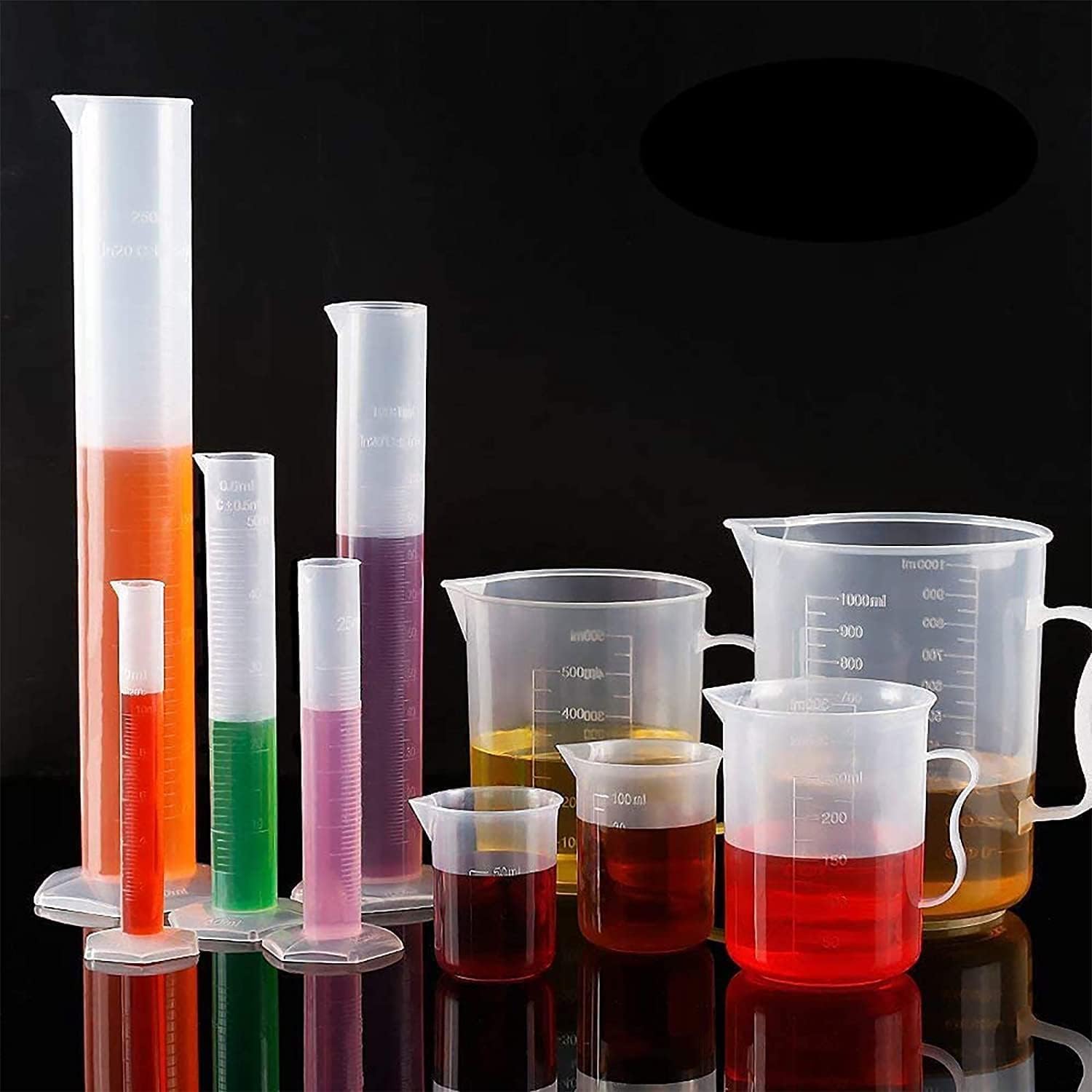 - Plastic Graduated Cylinders & Plastic Beakers 5pcs Plastic Graduated Cylinders 10ml 25ml 50ml 100ml 250ml & 5pcs Plastic Beakers 50ml 100ml 250ml 500ml1000ml Clear 10pcs