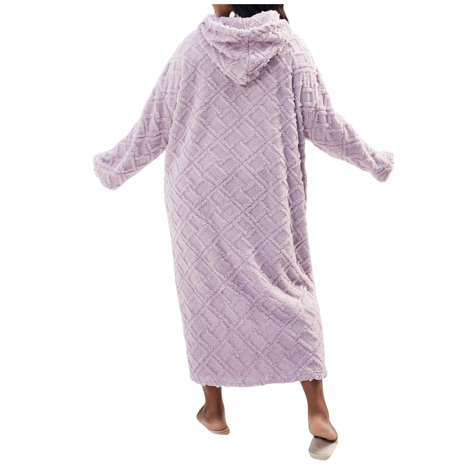Pigiami da Donna Pigiama da Donna di Grandi Dimensioni, Pullover Caldo, Scollo Rotondo, Manica Lunga, Camicia da Notte, Comodo, Abbigliamento per La Casa-Viola-XL