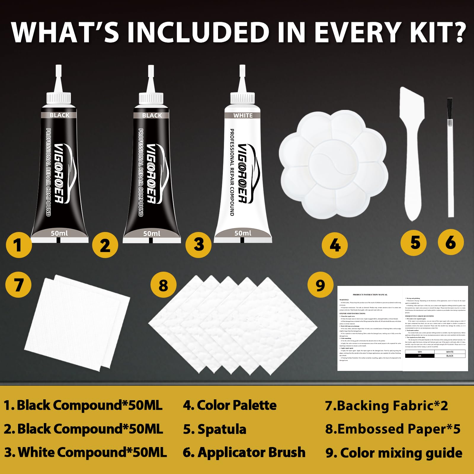 Black Leather Repair Kit Car Interior, Vinyl Repair Kit for Furniture, Sofa, Jacket, Purse – Super Easy Instructions to Fix Scratches, Tears, Holes, and Peeling