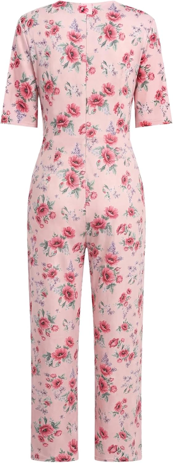 Women Anti-Strip Adaptive Jumpsuit with Back-Zipper One-Piece Short-Sleeved Trousers for Elderly Adults