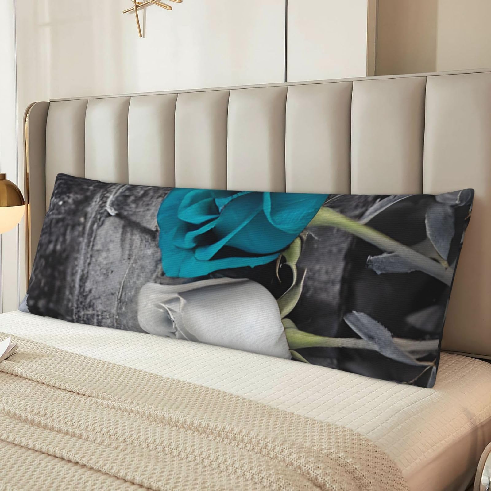 Teal Gray Rose Body Pillow Case Cover, Microfiber Long Pillow Cases, Ultra Soft and Cozy Plush Body Pillowcase Decorative Long Bed Pillow Cover for Sleeping 20x54 Inches
