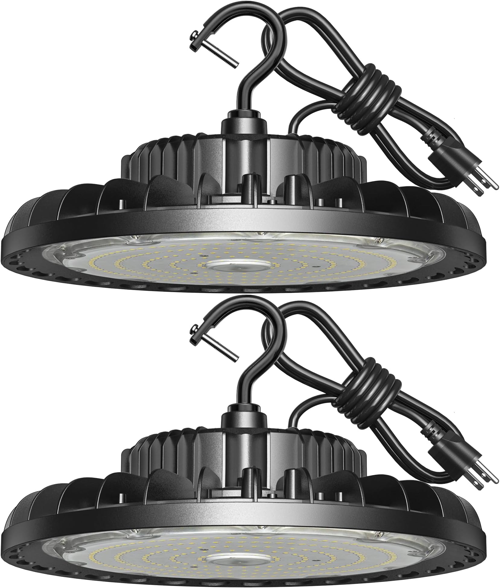 LED High Bay Light 150 W 21,000 lm 5000 K Daylight 600 W MH/HPS Equivalent with US Plug 5 Inch Cable Waterproof UFO Commercial Warehouse Workshop Garage Factory Area Lighting Fixture, Pack of 2