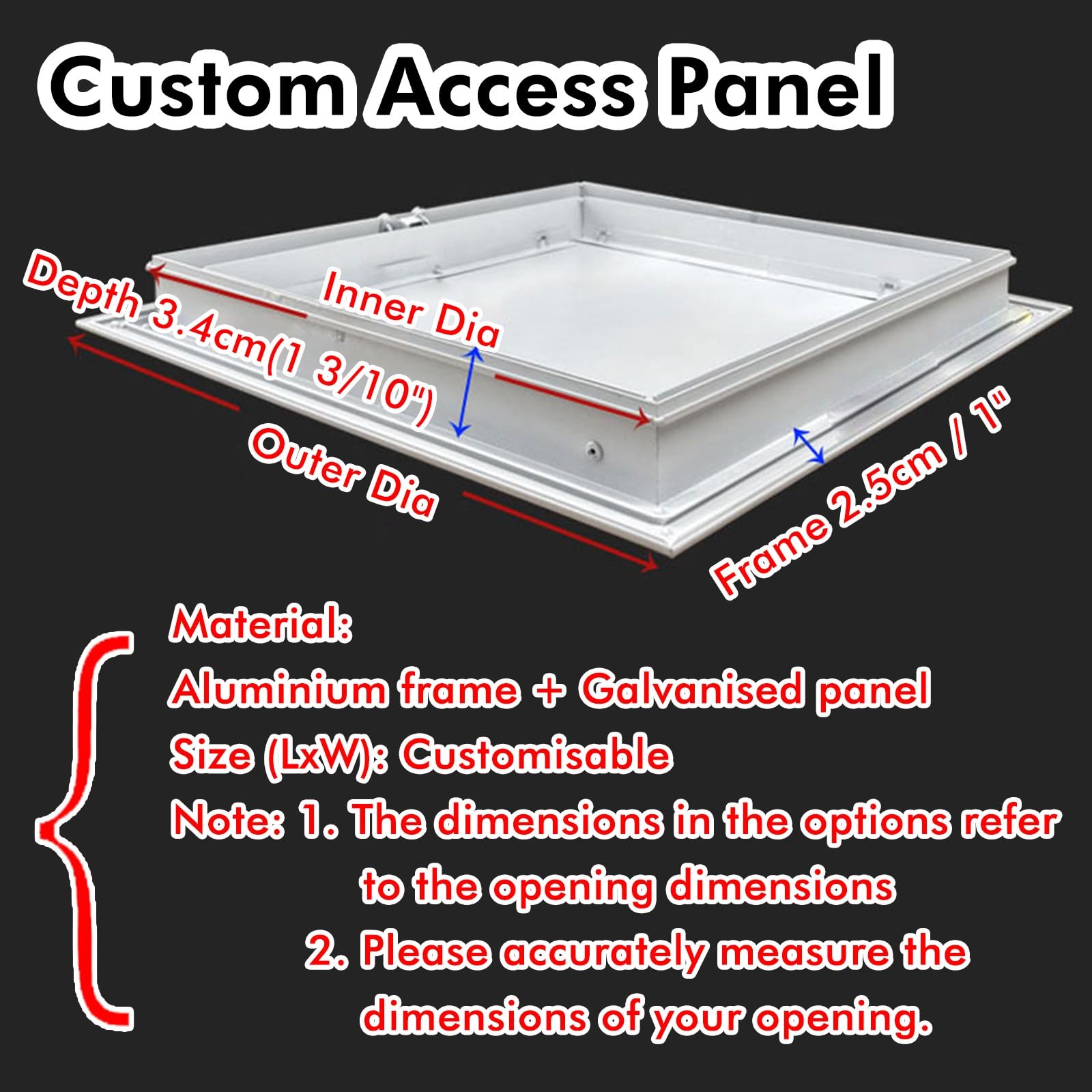 Aluminiowy panel dostępowy do montażu podtynkowego z płyt kartonowo-gipsowych do sufitu i ściany | Drzwi inspekcyjne do zastosowań hydraulicznych i elektrycznych(15x60cm)