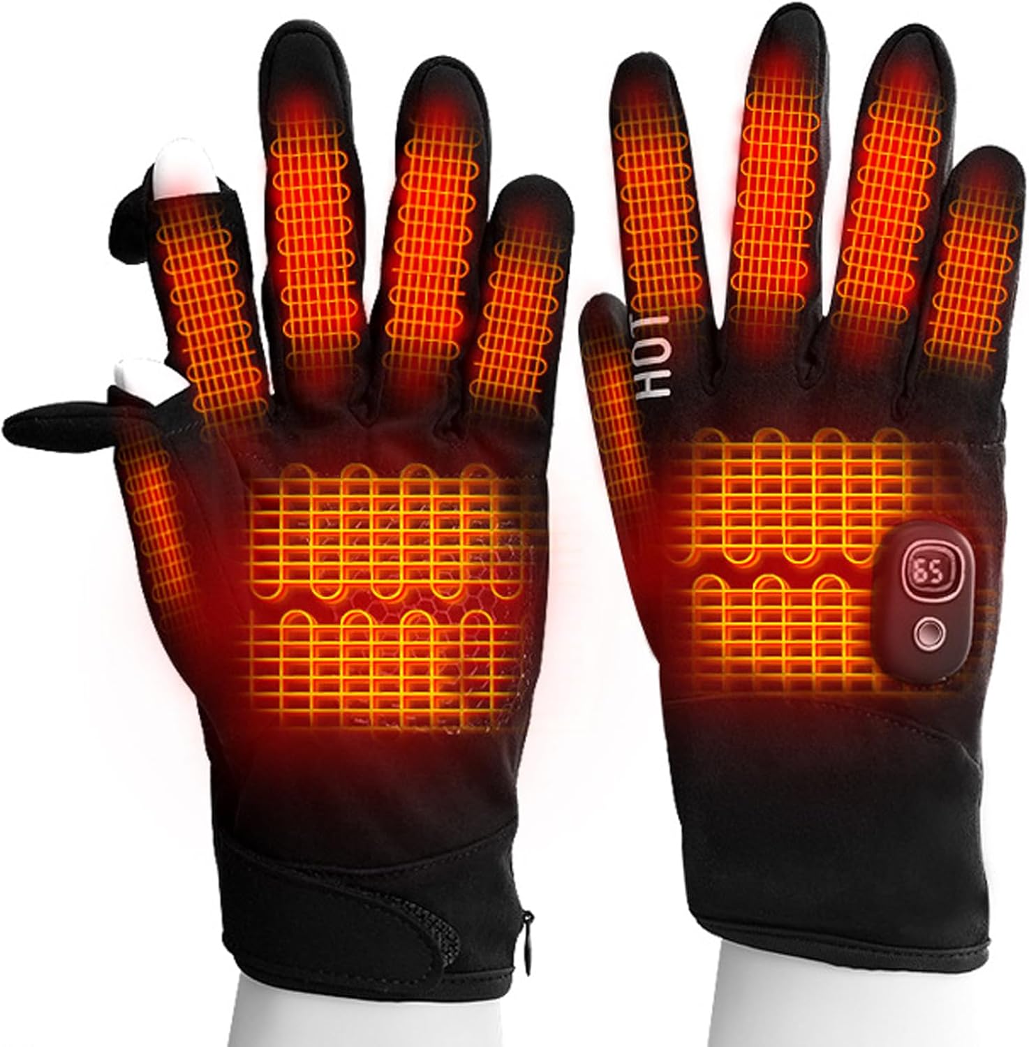 Rechargeable Heated Gloves for Men Women, 5 Heat Levels 3000mAh Battery, Windproof Thermal for Skiing Cycling Heated Touchscreens