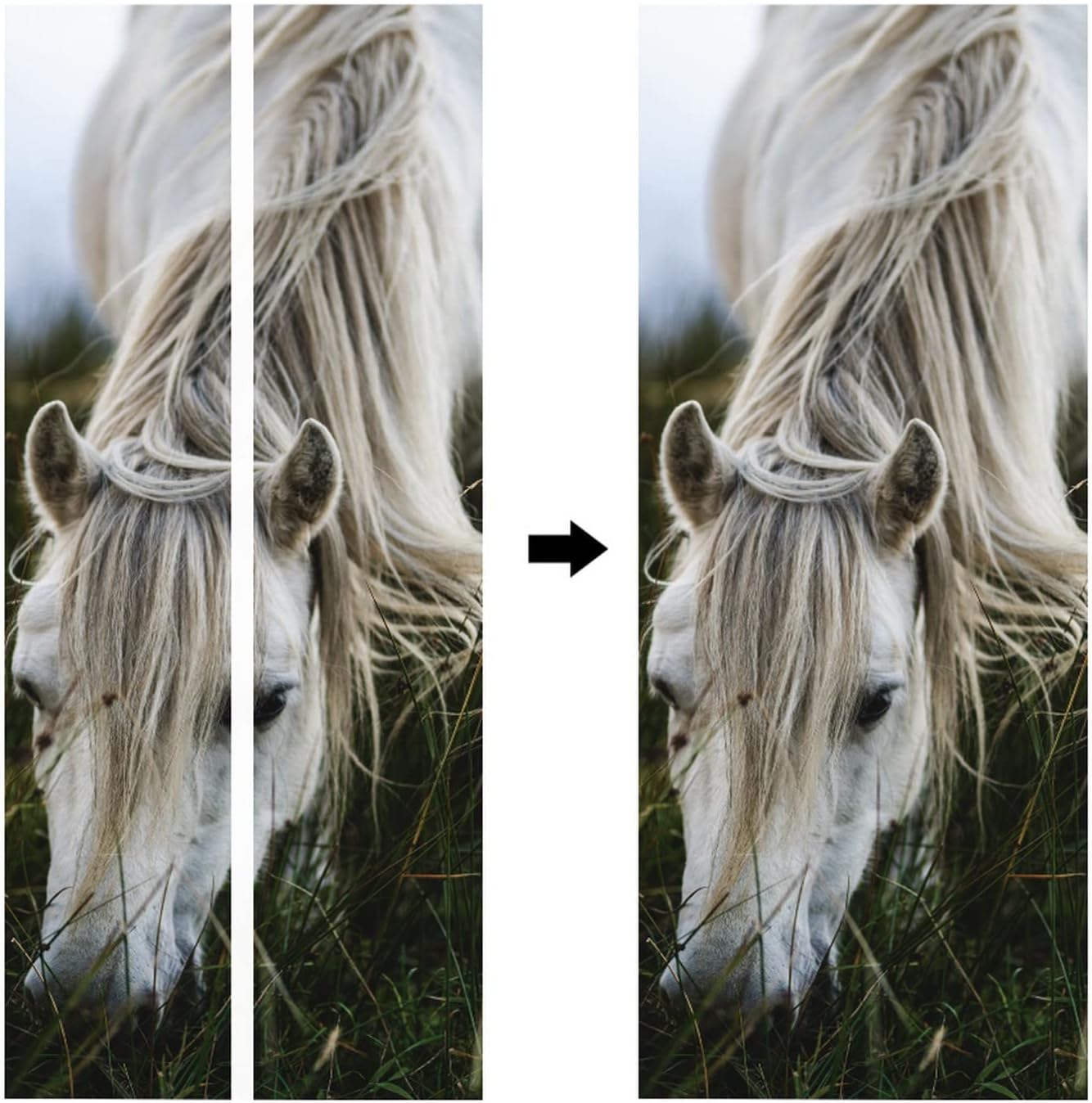 A.Monamour 3D Door Stickers for Interior Doors White Horse Eating Grass in A Meadow Animal Theme Vinyl Removable Self Adhesive Door Poster Wallpaper Mural Decals for Bedroom Office Bathroom 90x200cm