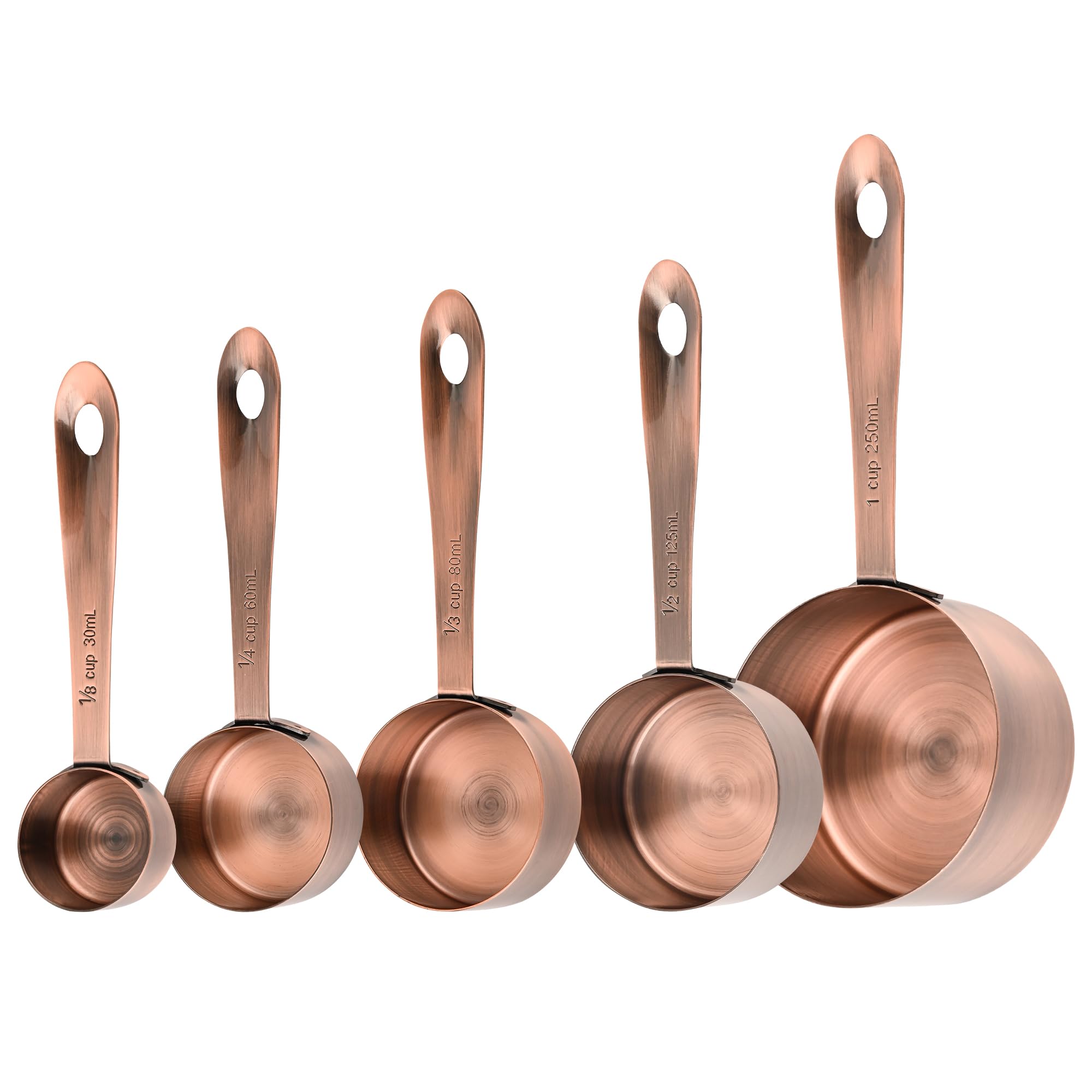 Kupfer-Messbecher- und Löffel-Set, Edelstahl-Messbecher und Löffel-Set, 5 Metall-Messbecher und 6 Backmesslöffel, imperiale und metrische Messbecher und Löffel, Set 11