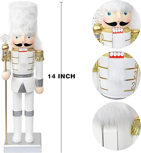 Miniatura 9 de FUNPENY Figuras decorativas de cascanueces de Navidad de 14 pulgadas, soldado negro de madera en espada de sujeción uniforme negra, regalo festivo