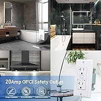Vista 7 de Tomacorriente GFCI de 20 Amperios, Receptáculo GFI Resistente a Manipulaciones con Indicador LED, Interruptor de Circuito de Falla a Tierra