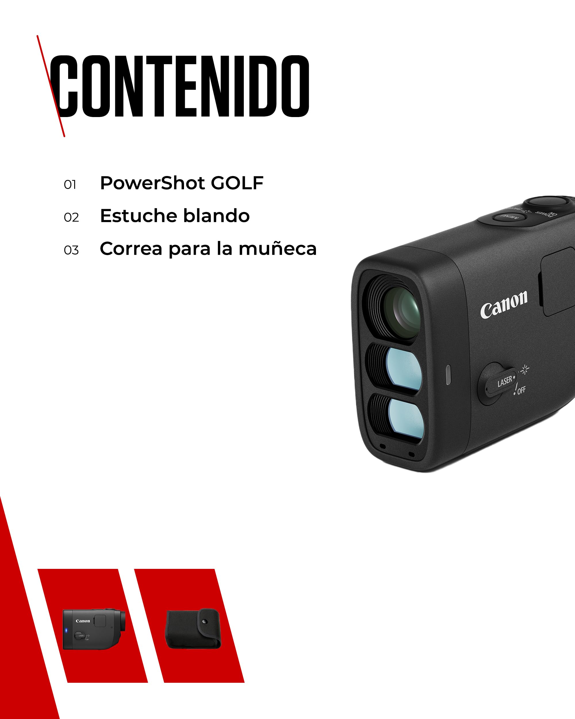 Canon PowerShot Golf, Telémetro Láser con Cámara Estabilizado, Foto 11MP y Vídeo FHD, Zoom 6X y Digital 12x, Modo Slope y Fijación de Banderín, Medición Metros y Yardas, Apto para Competición, Negro
