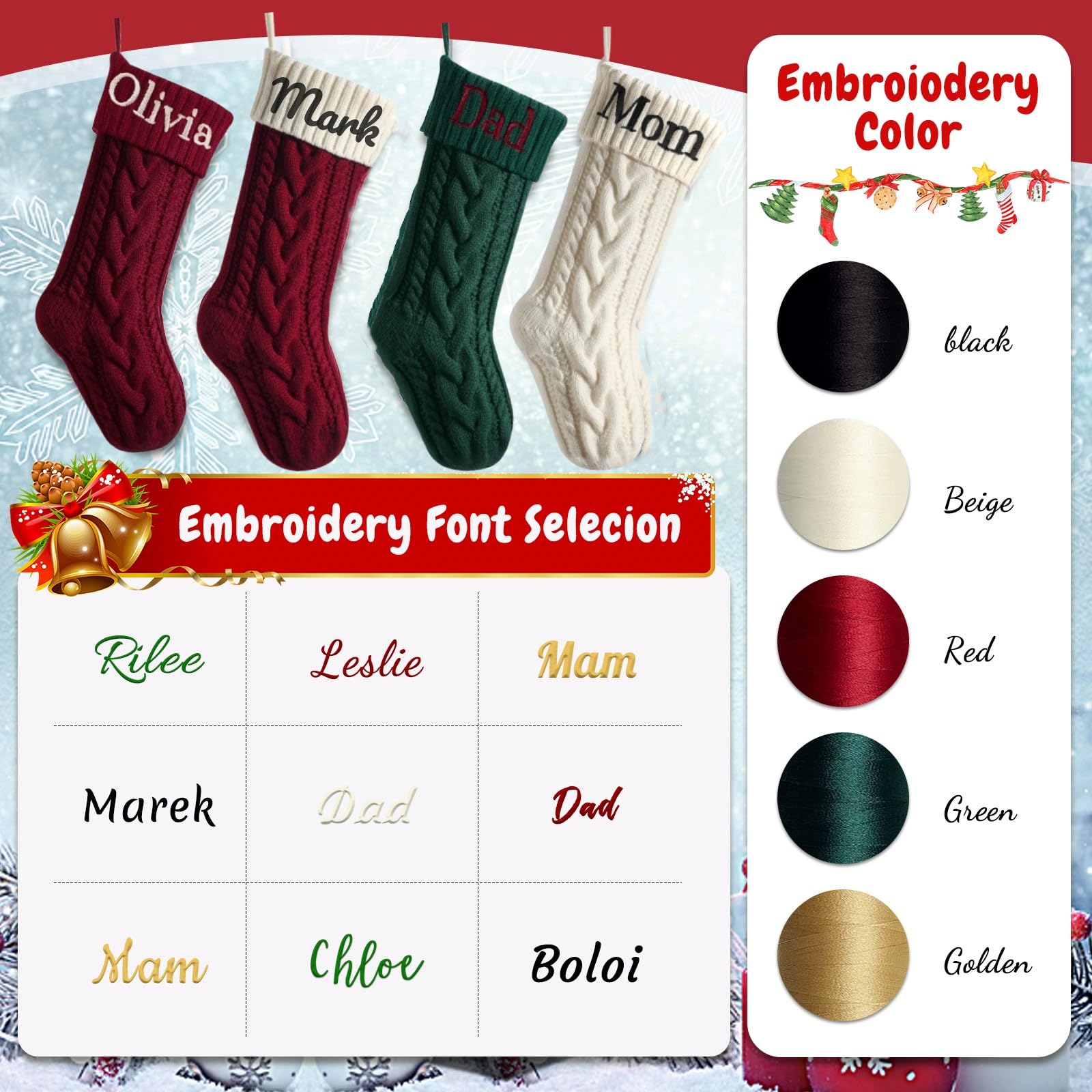 Lot de 4 Chaussette de Noel a Suspendre Personnalisé, Petite Chaussettes de Noël à Replir ini