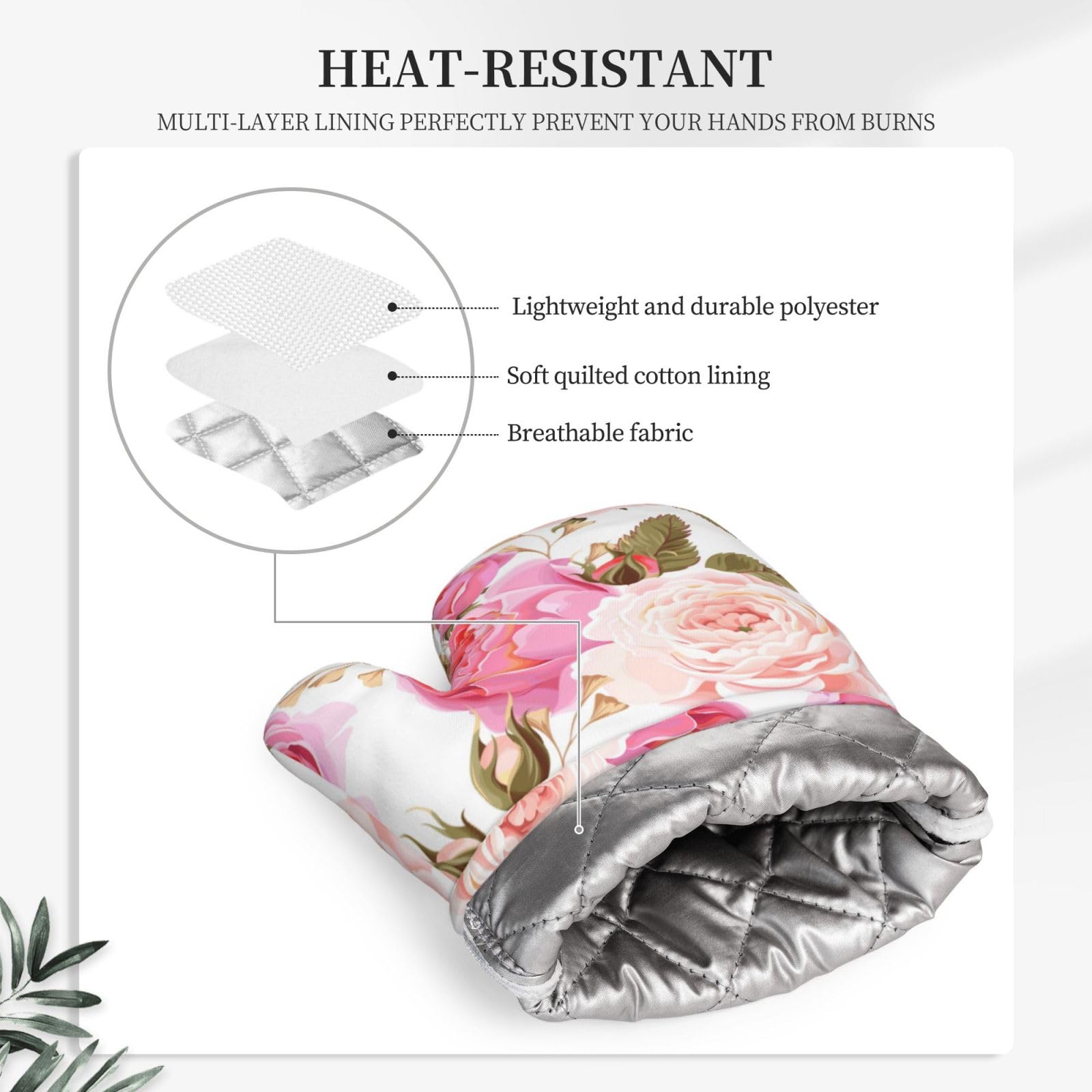 Fleur Rose Rose,Gants de Cuisine et maniques (Lot de 4), antidérapants Gants de Four résistants à la Chaleur