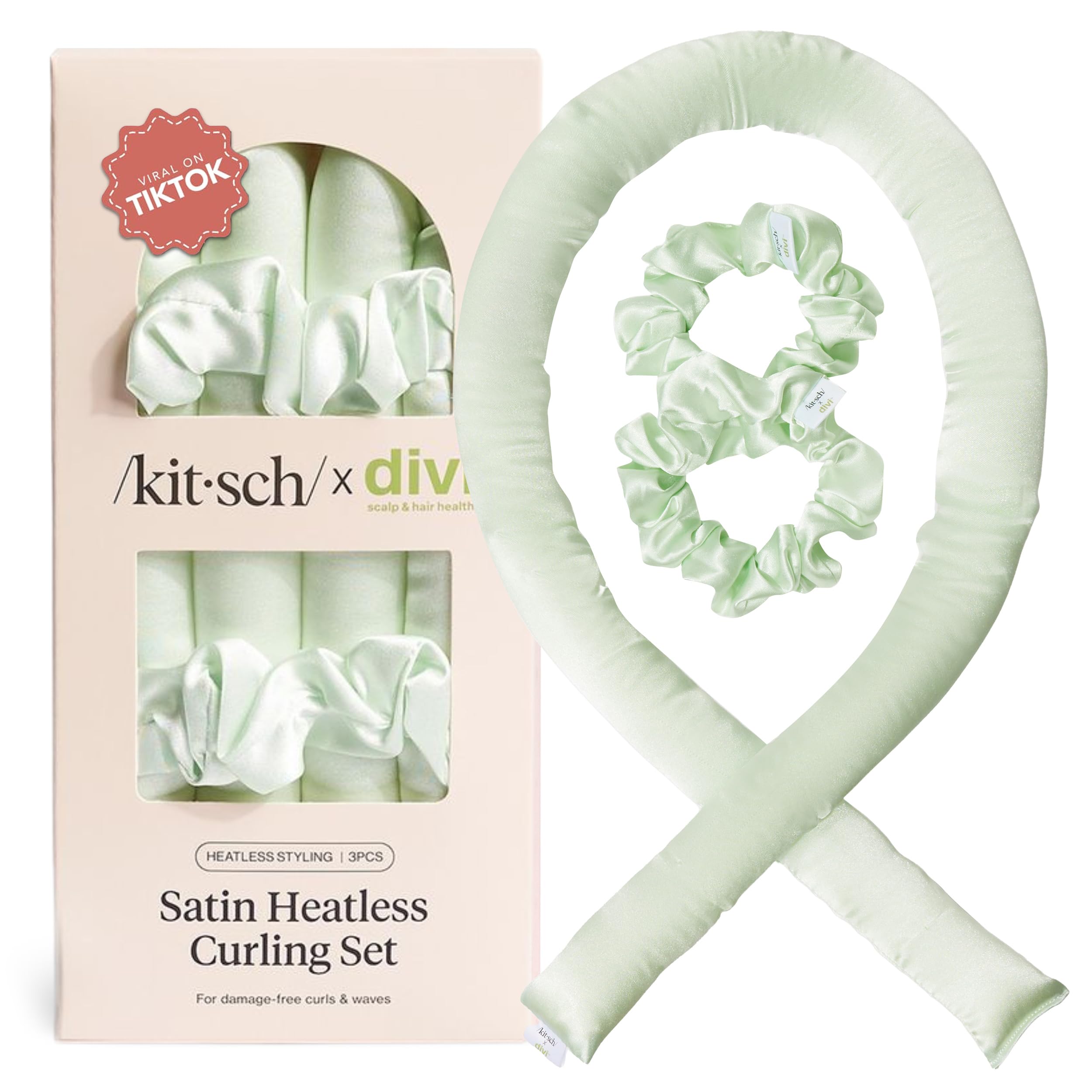 Divi x Kitsch Curler Set without Heat, Satin Curler Set Without Heat Overnight, Curling Iron for Sleeping, Curling Irons for Blowing Out Overnight