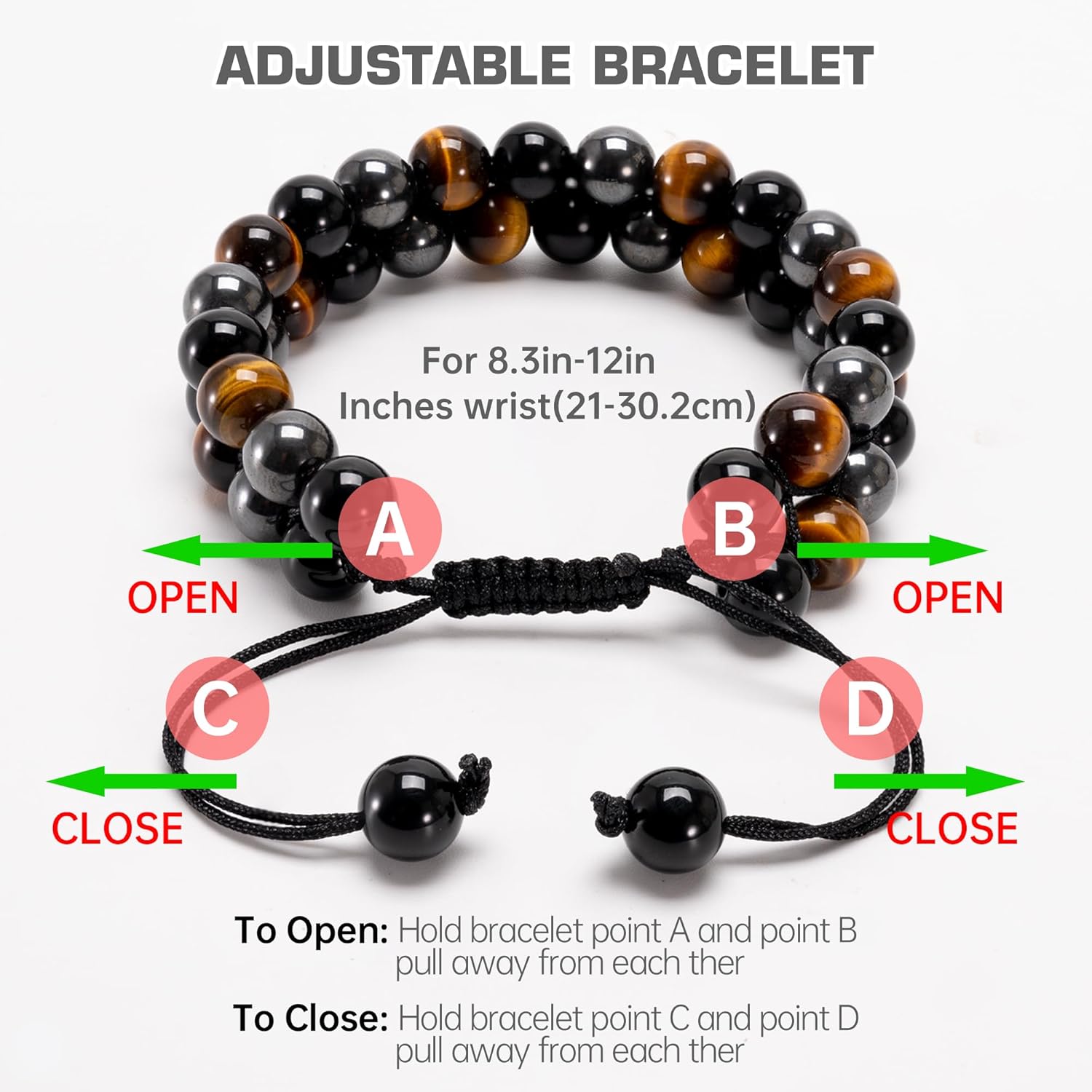 Triple Protection Bracelet - Bracelet for Men and Women Natural Tiger Eye Stone Hematite and Obsidian 8mm Healing Crystal Bracelet Good Luck Prosperity Health