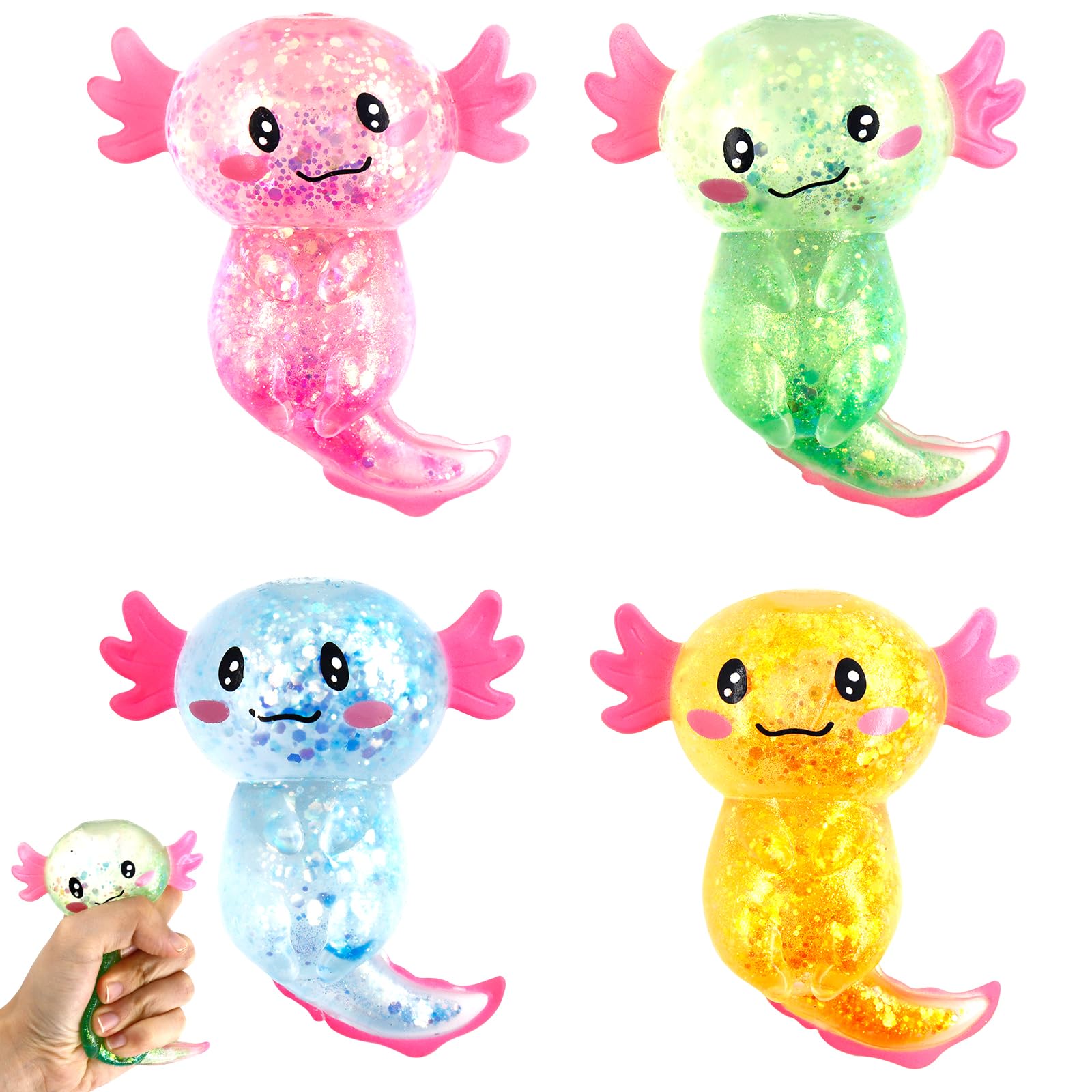 Axolotl Spielzeug 4 Stück,Axolotl Squeeze Toy, Stress Squeeze Spielzeug,Squishy Ball, Ball für Geburtstags Party,Anti Stress (Axolotl 4 Stück)