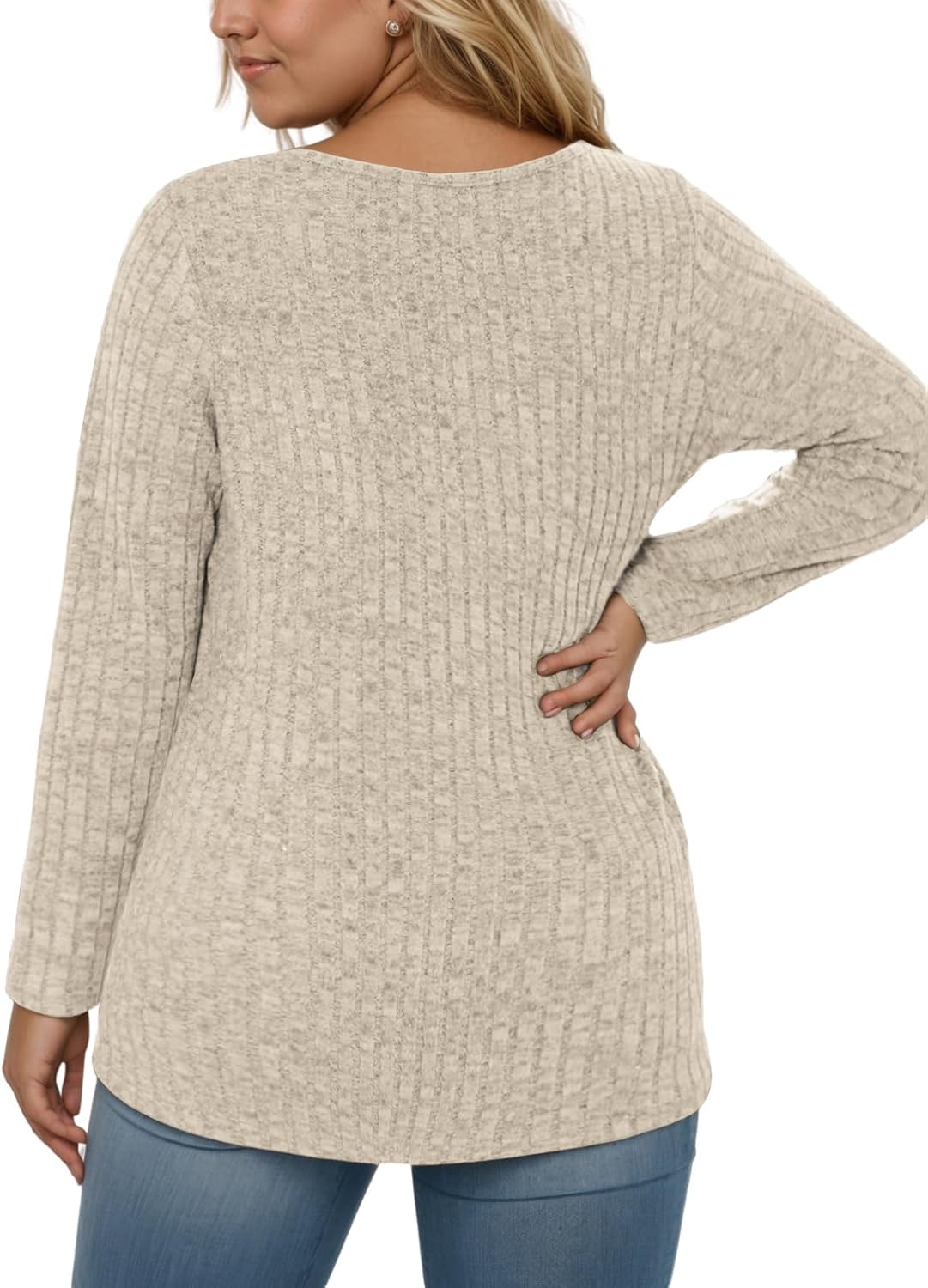 ROSRISS Womens-Plus-Size-Tops Casual Square Neck Sweaters Trendy Long Sleeve Shirts Lightweight Knit Pullover Blouses XL-5XL - Image 3