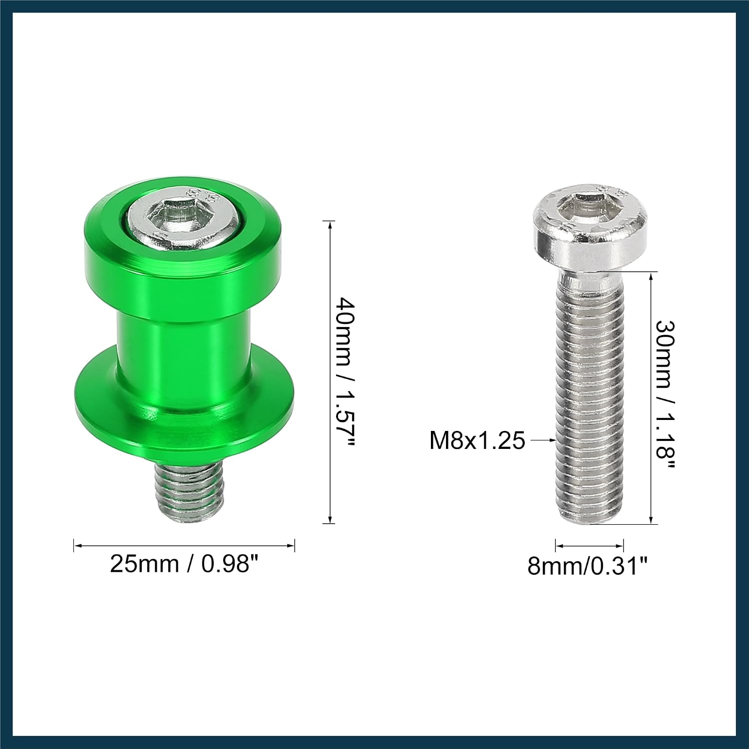 2pcs 8mm Green Aluminum Alloy Motorcycle CNC Swing Arm Spool Slider Stand Shape for Honda Automotive Parts