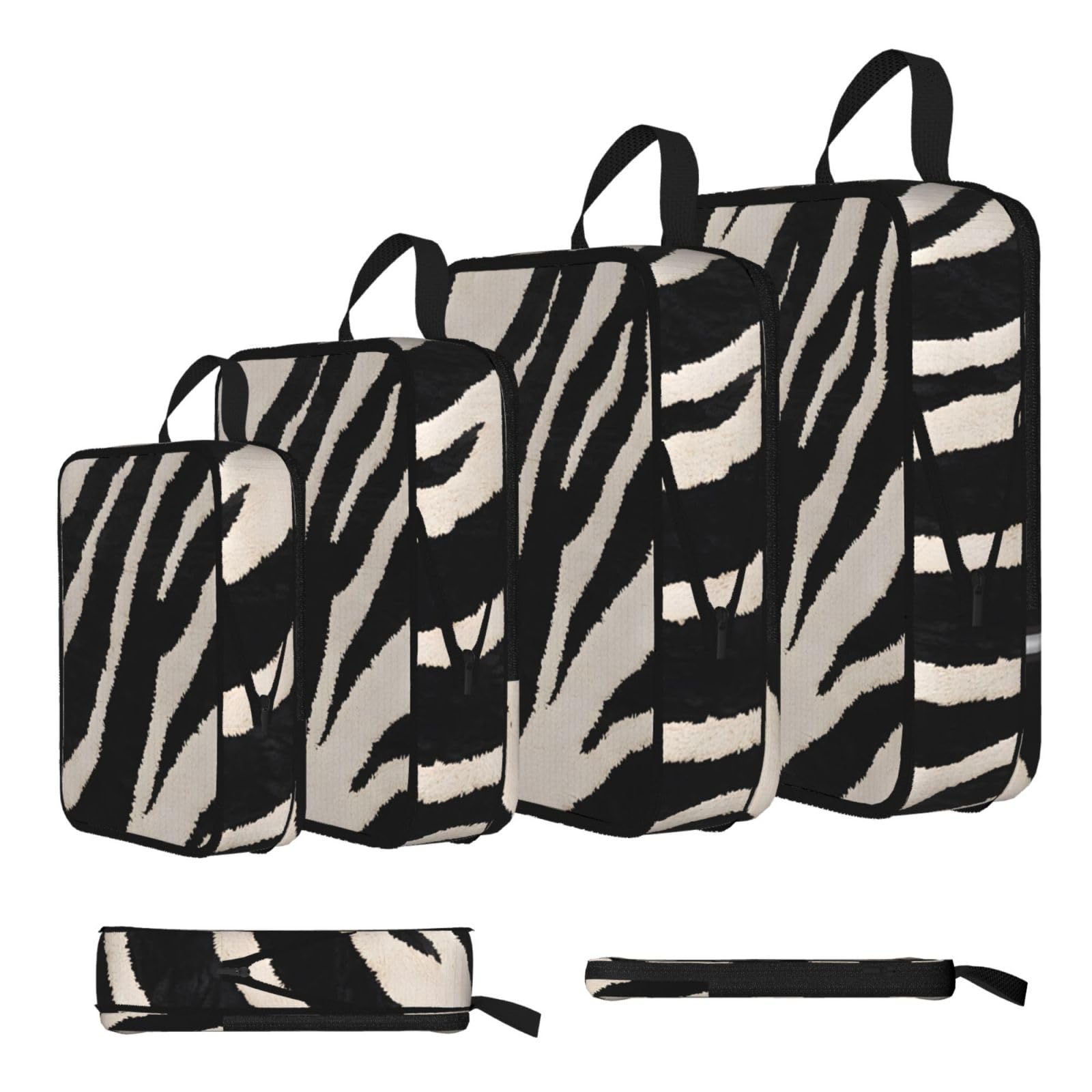 Ezdlowvba Black Zebra Animal Print Compression Packing Cubes 4-Piece Set With Multi- Compartment Travel Bag, Waterproof Suitcase Organiser Bags